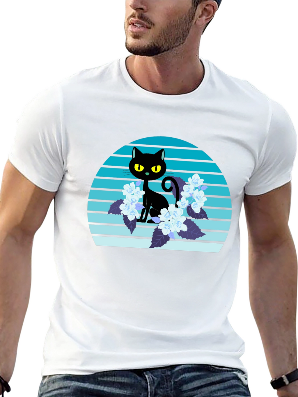 Black Cat Floral T-Shirt