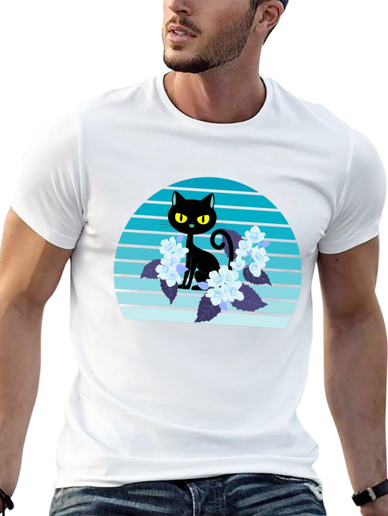 Black Cat Floral T-Shirt