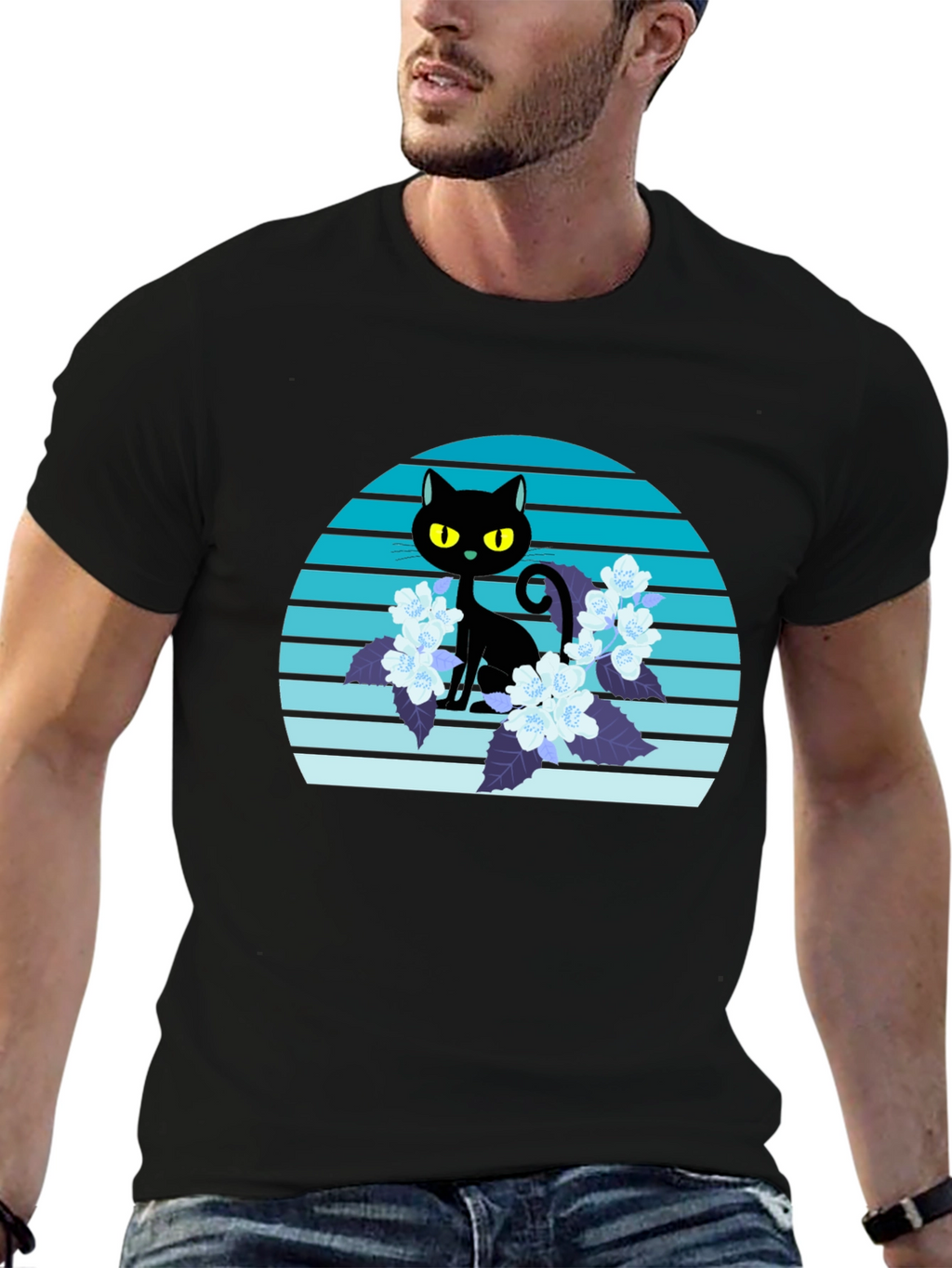 Black Cat Floral T-Shirt