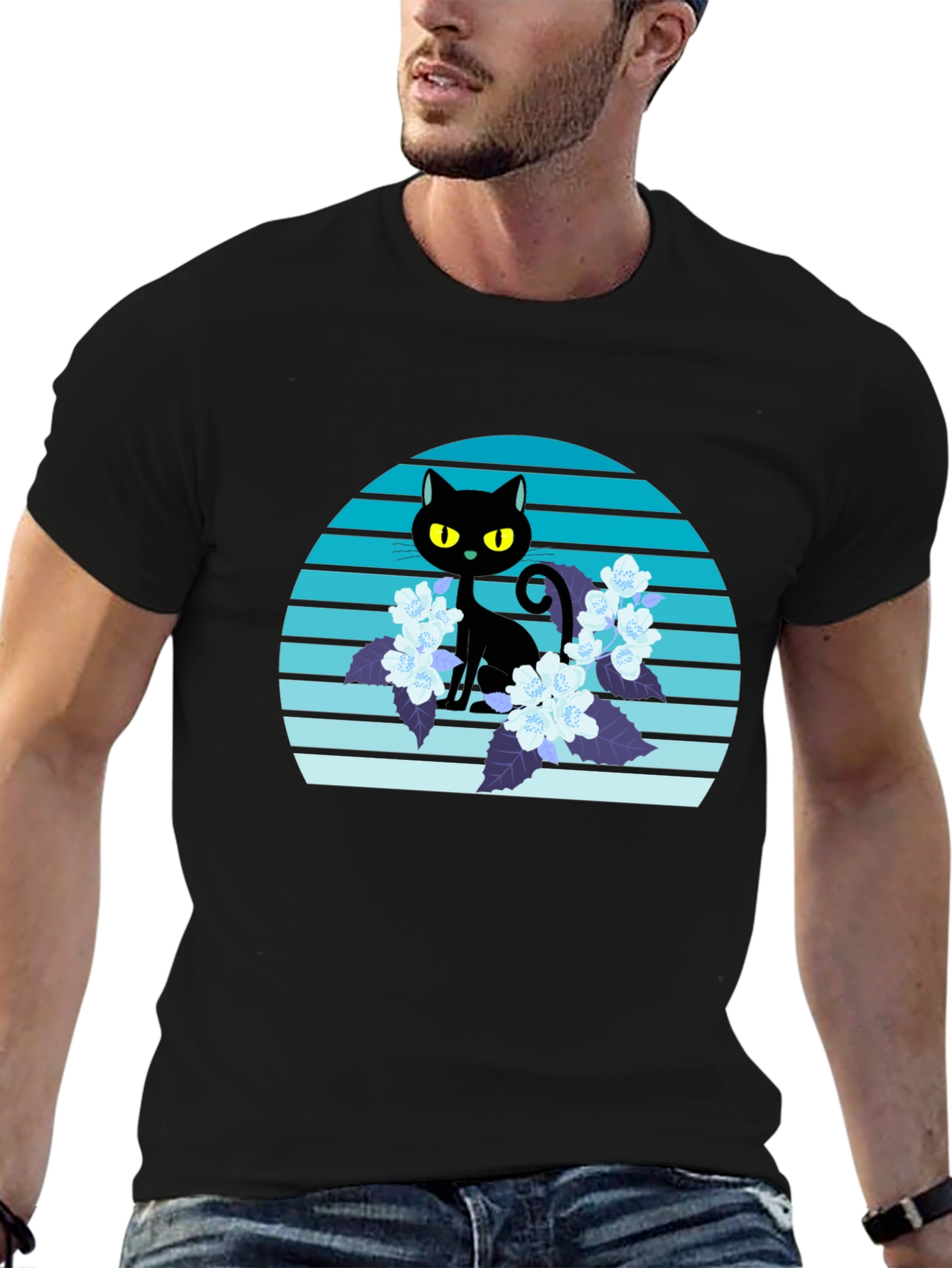 Black Cat Floral T-Shirt
