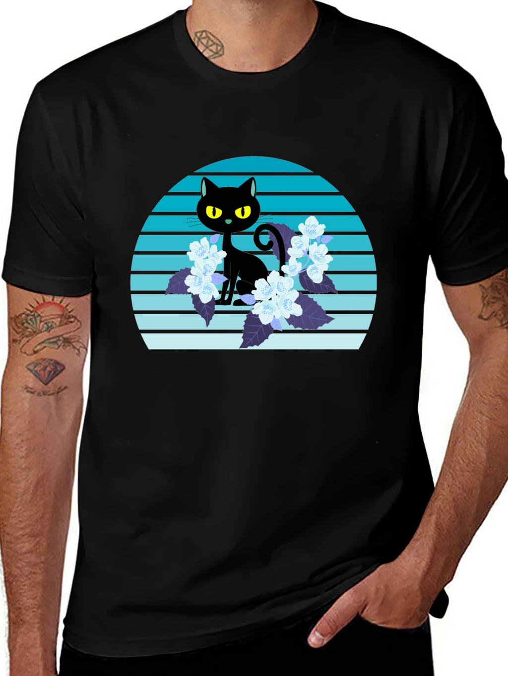 Black Cat Floral T-Shirt