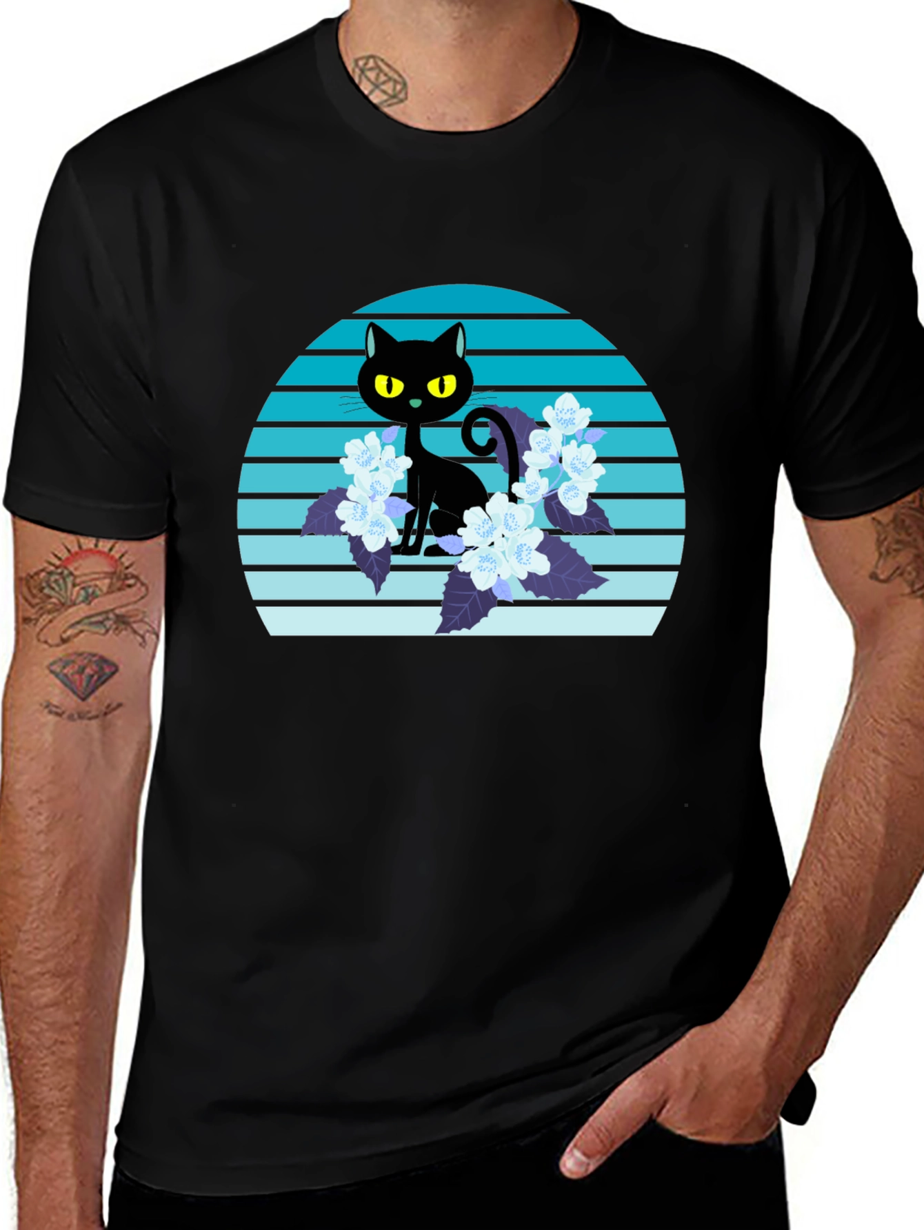 Black Cat Floral T-Shirt