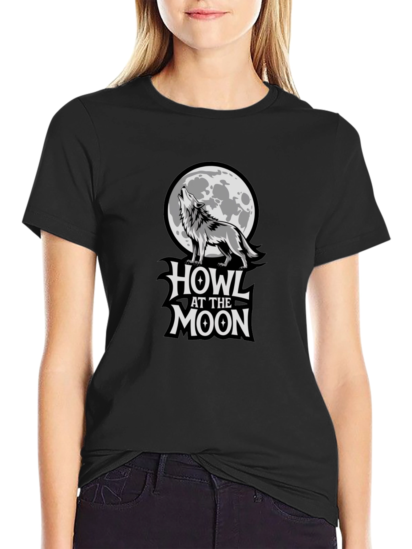 Howl at the Moon Graphic Tee - Black Cotton T-Shirt