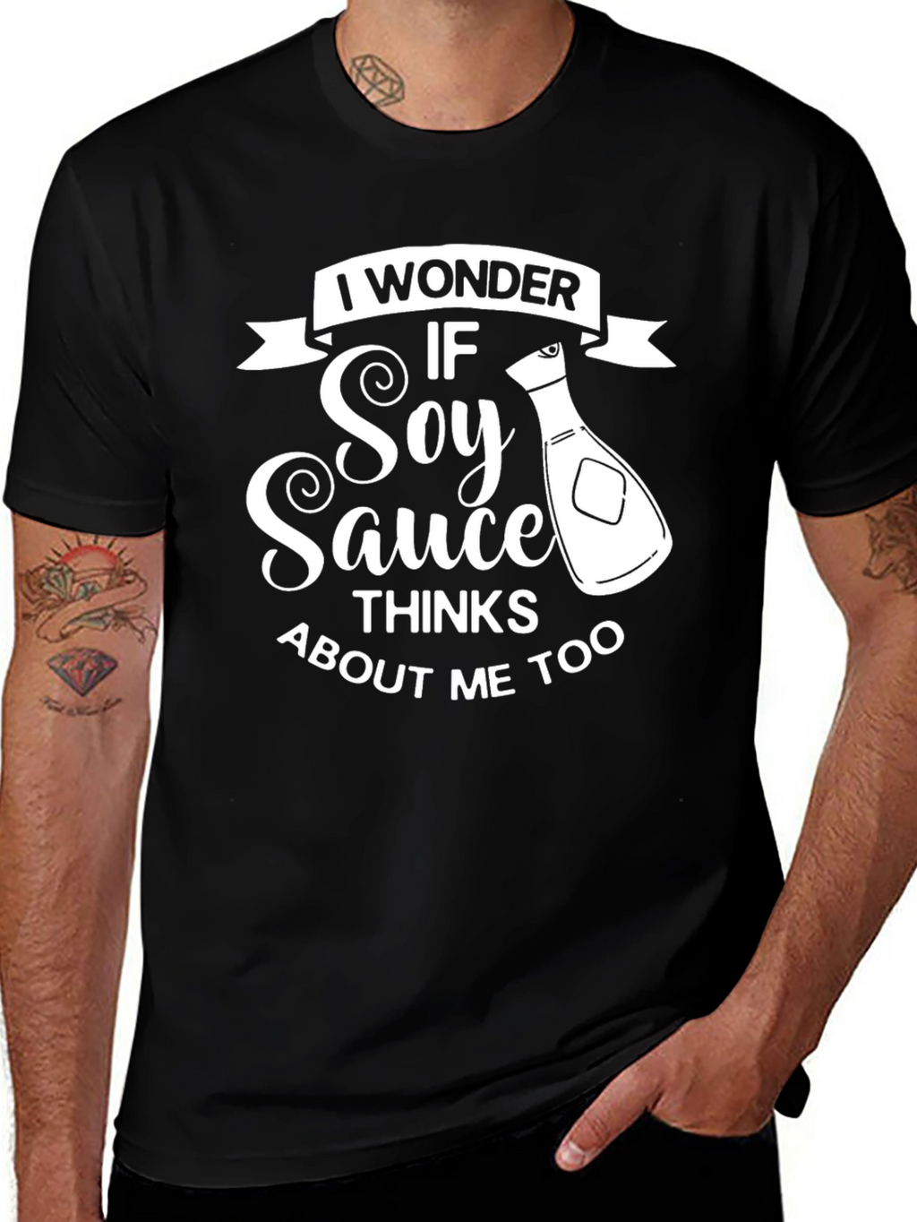 Soy Sauce Thinks About Me Too Black T-Shirt