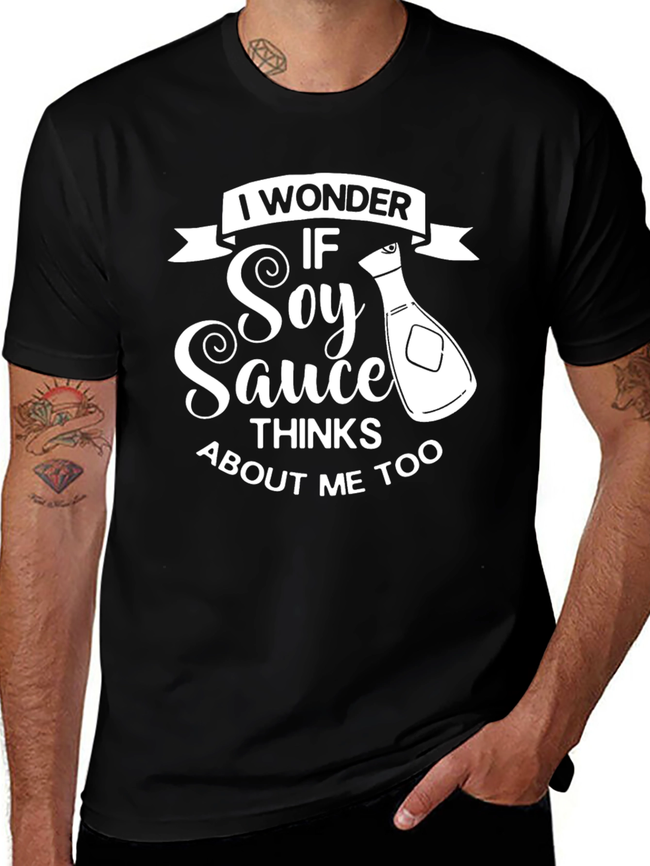 Soy Sauce Thinks About Me Too Black T-Shirt