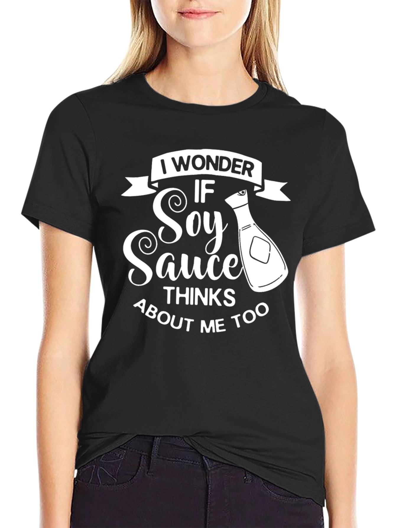 Soy Sauce Thinks About Me Too Black T-Shirt