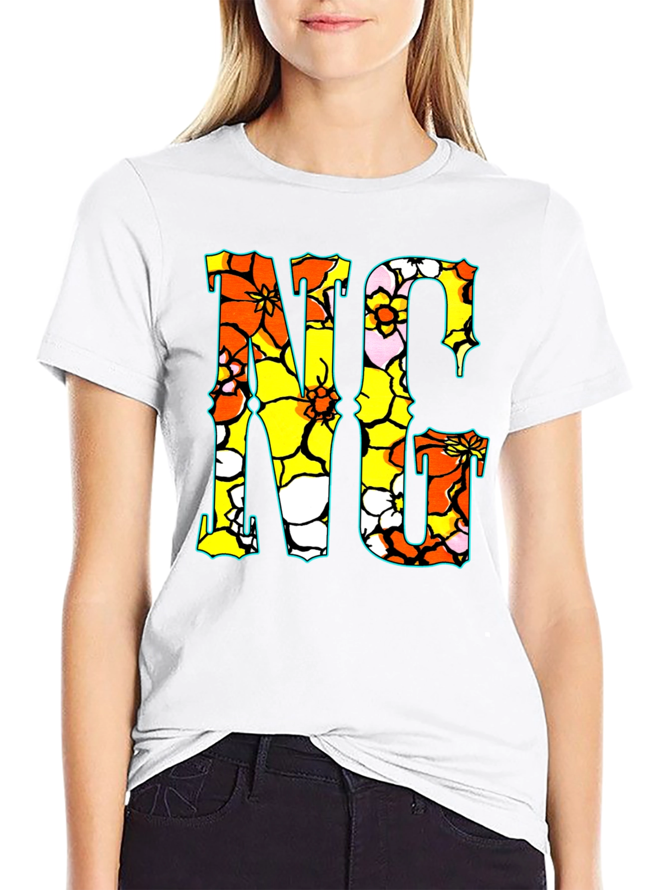 Floral NC Graphic Print Crew Neck T-Shirt