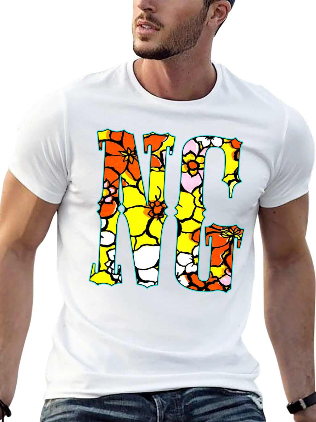 Floral NC Graphic Print Crew Neck T-Shirt