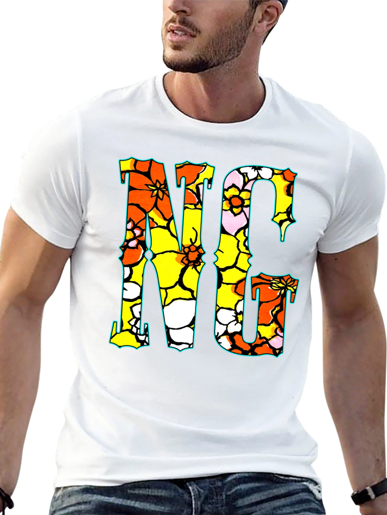 Floral NC Graphic Print Crew Neck T-Shirt