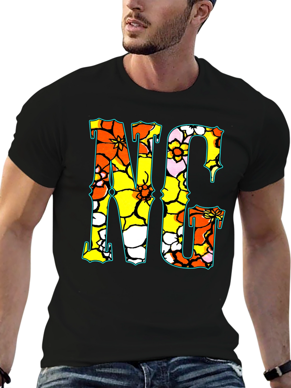 Floral NC Graphic Print Crew Neck T-Shirt