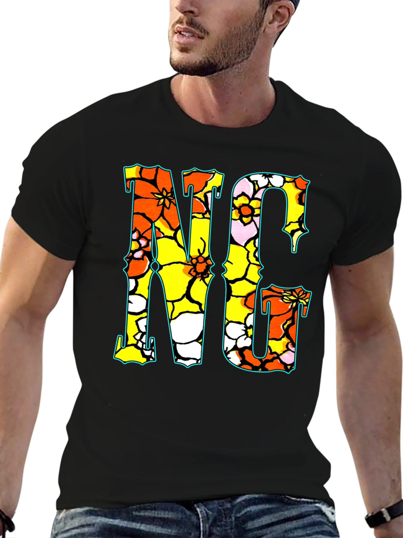 Floral NC Graphic Print Crew Neck T-Shirt