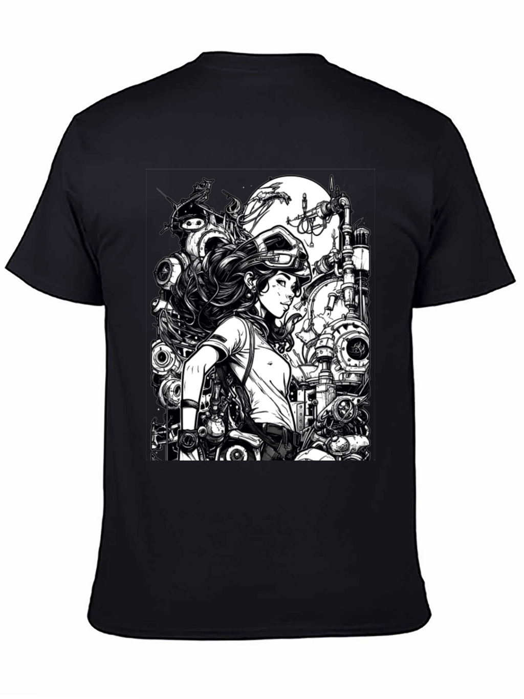 Steampunk Engineer Graphic Tee - Cool Black T-Shirt