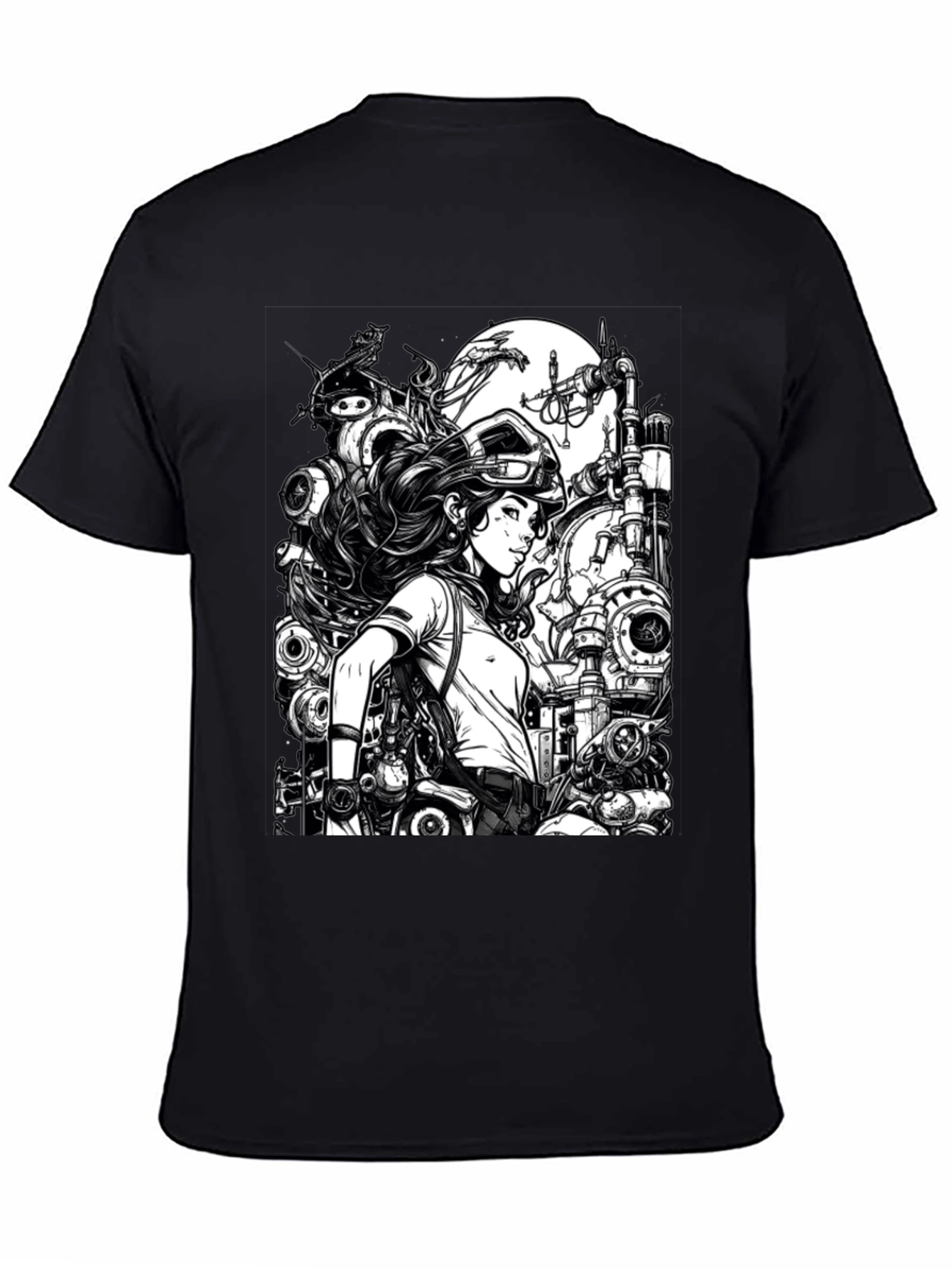 Steampunk Engineer Graphic Tee - Cool Black T-Shirt