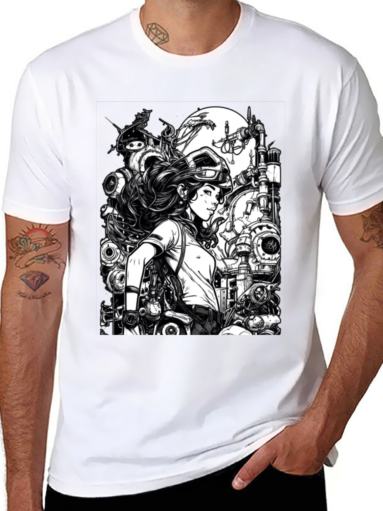 Steampunk Engineer Graphic Tee - Cool Black T-Shirt