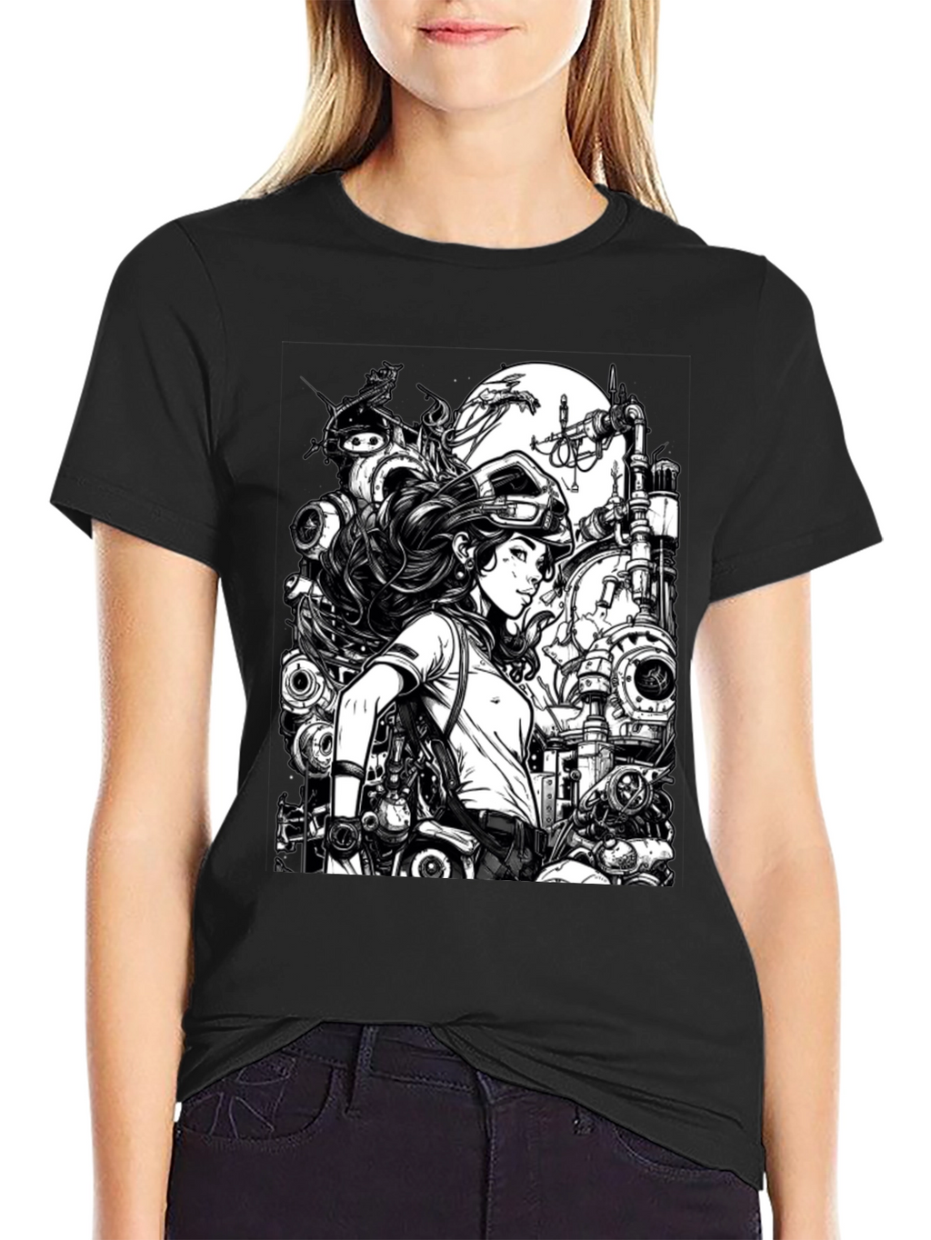 Steampunk Engineer Graphic Tee - Cool Black T-Shirt