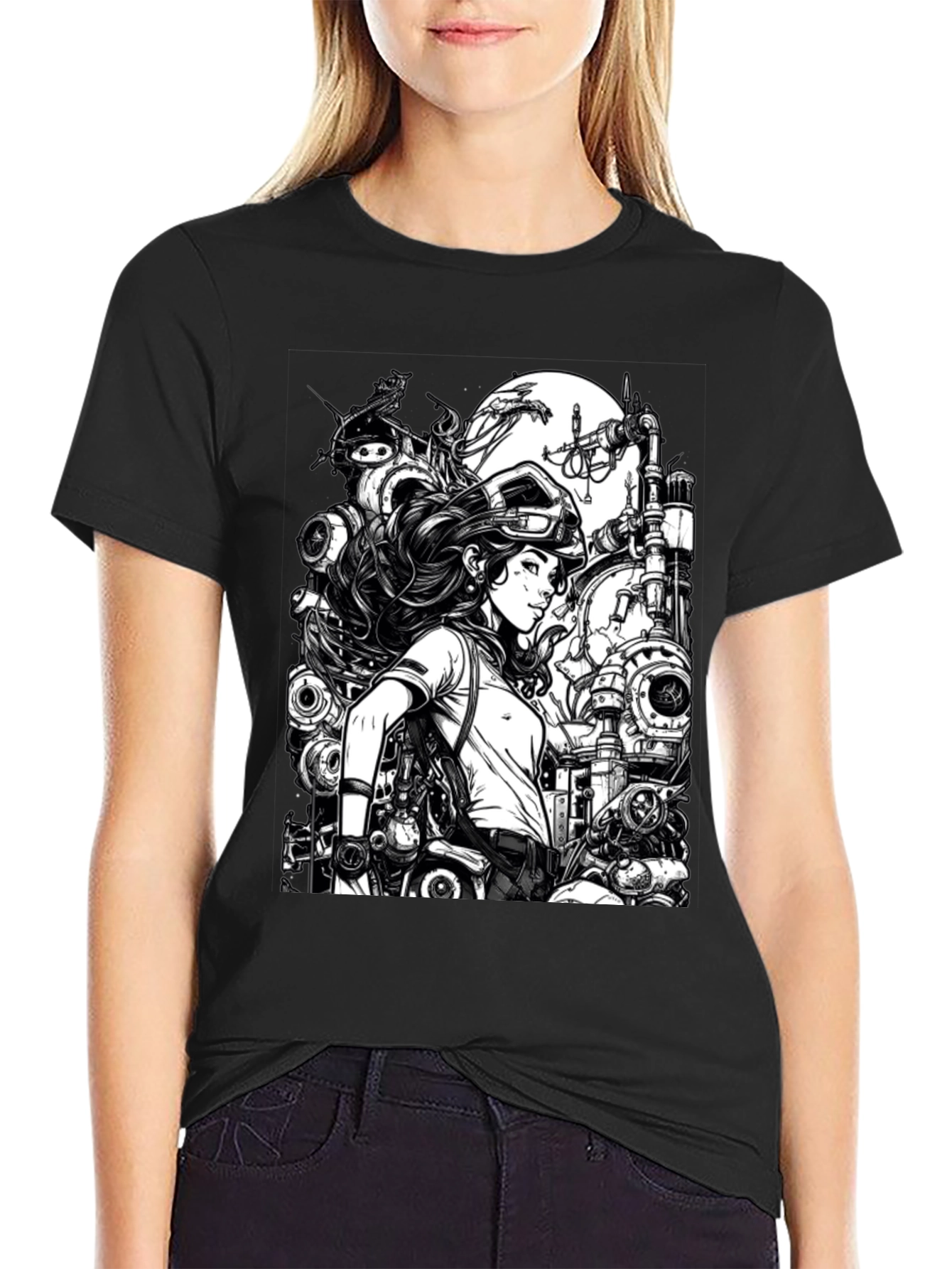 Steampunk Engineer Graphic Tee - Cool Black T-Shirt