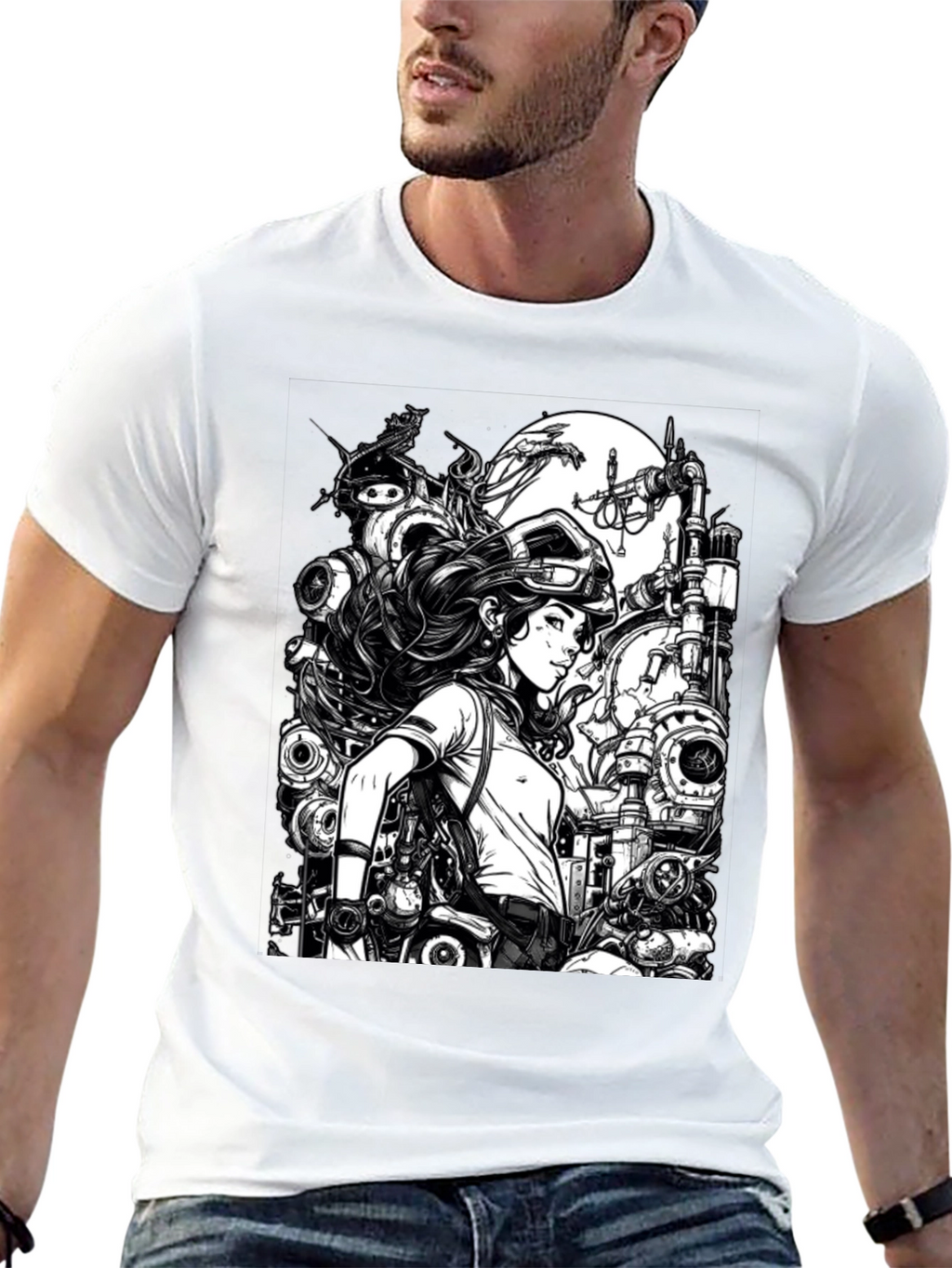 Steampunk Engineer Graphic Tee - Cool Black T-Shirt