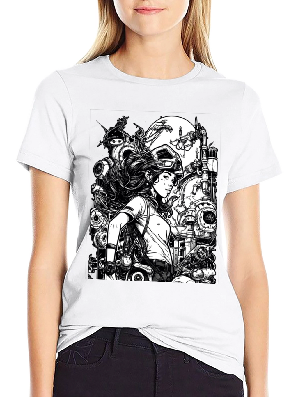 Steampunk Engineer Graphic Tee - Cool Black T-Shirt