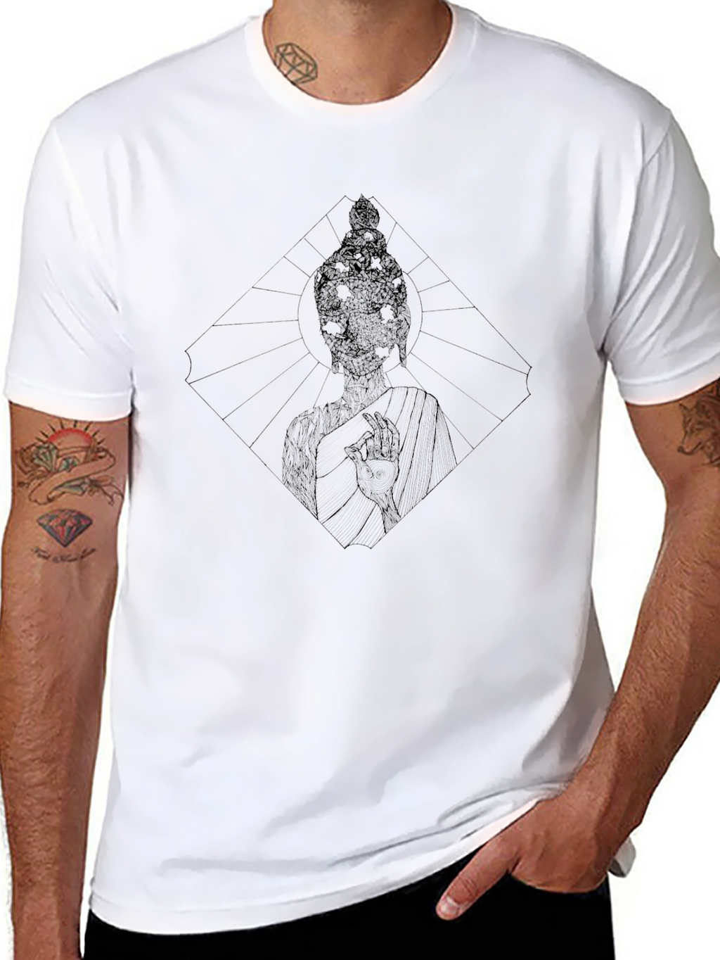 Geometric Buddha Black Graphic Tee