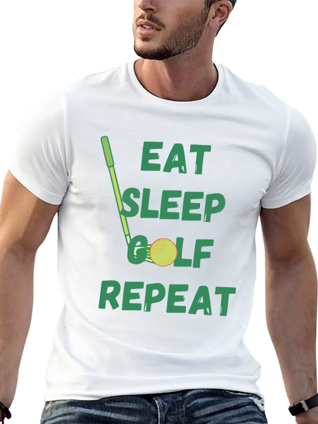 Eat Sleep Golf Repeat Black Graphic Tee
