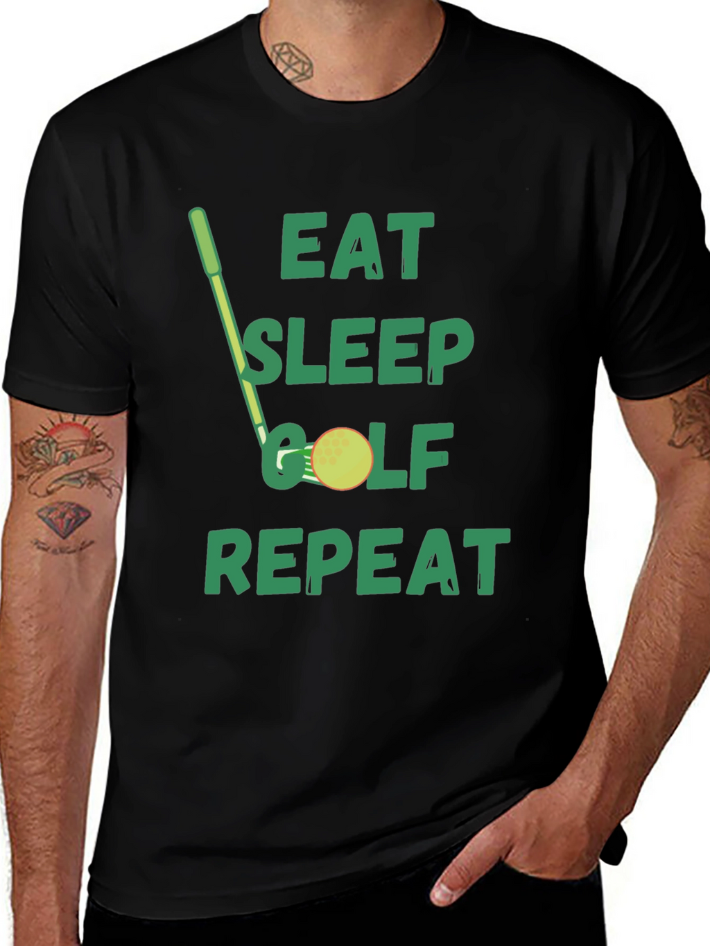 Eat Sleep Golf Repeat Black Graphic Tee
