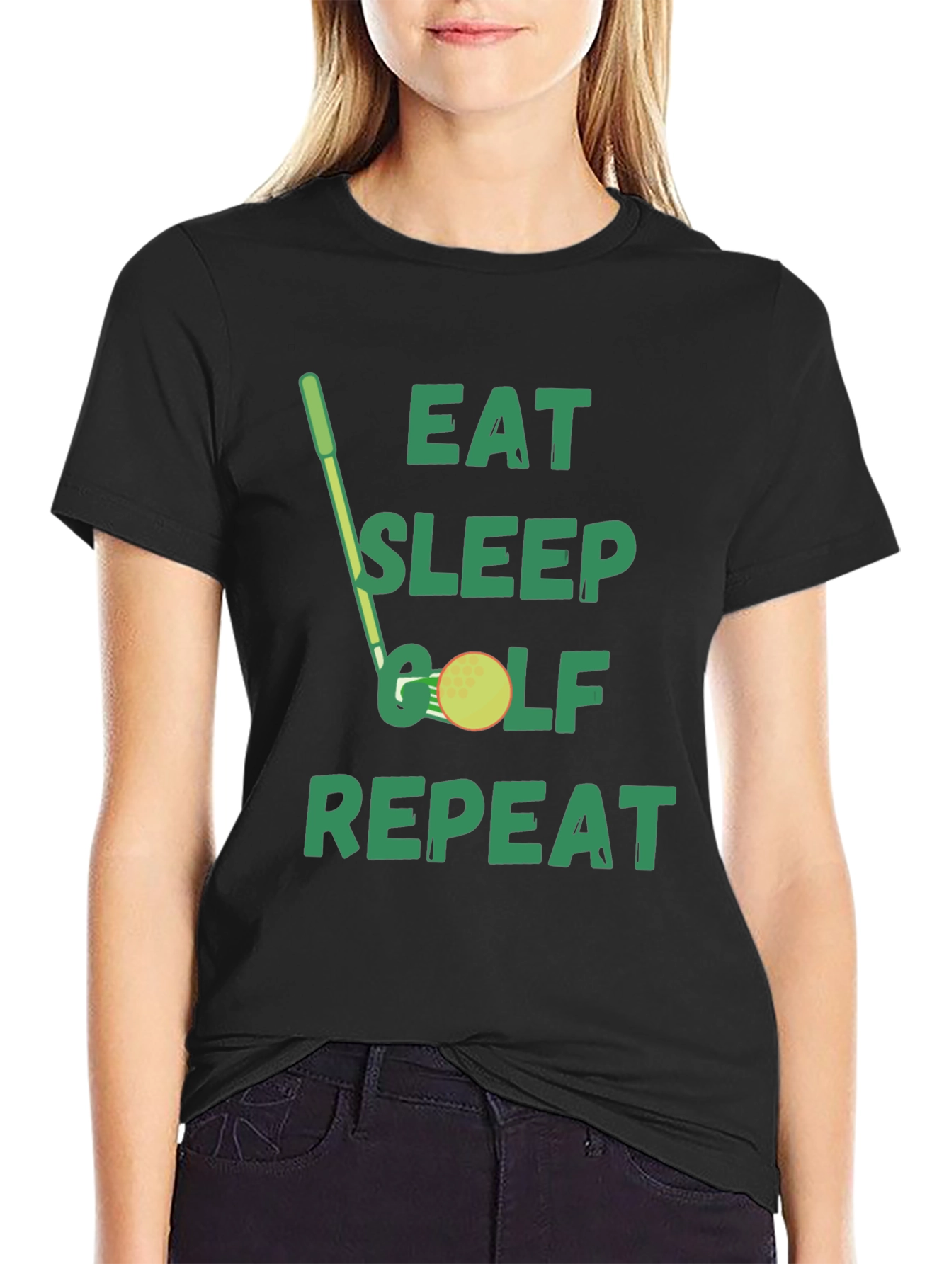 Eat Sleep Golf Repeat Black Graphic Tee