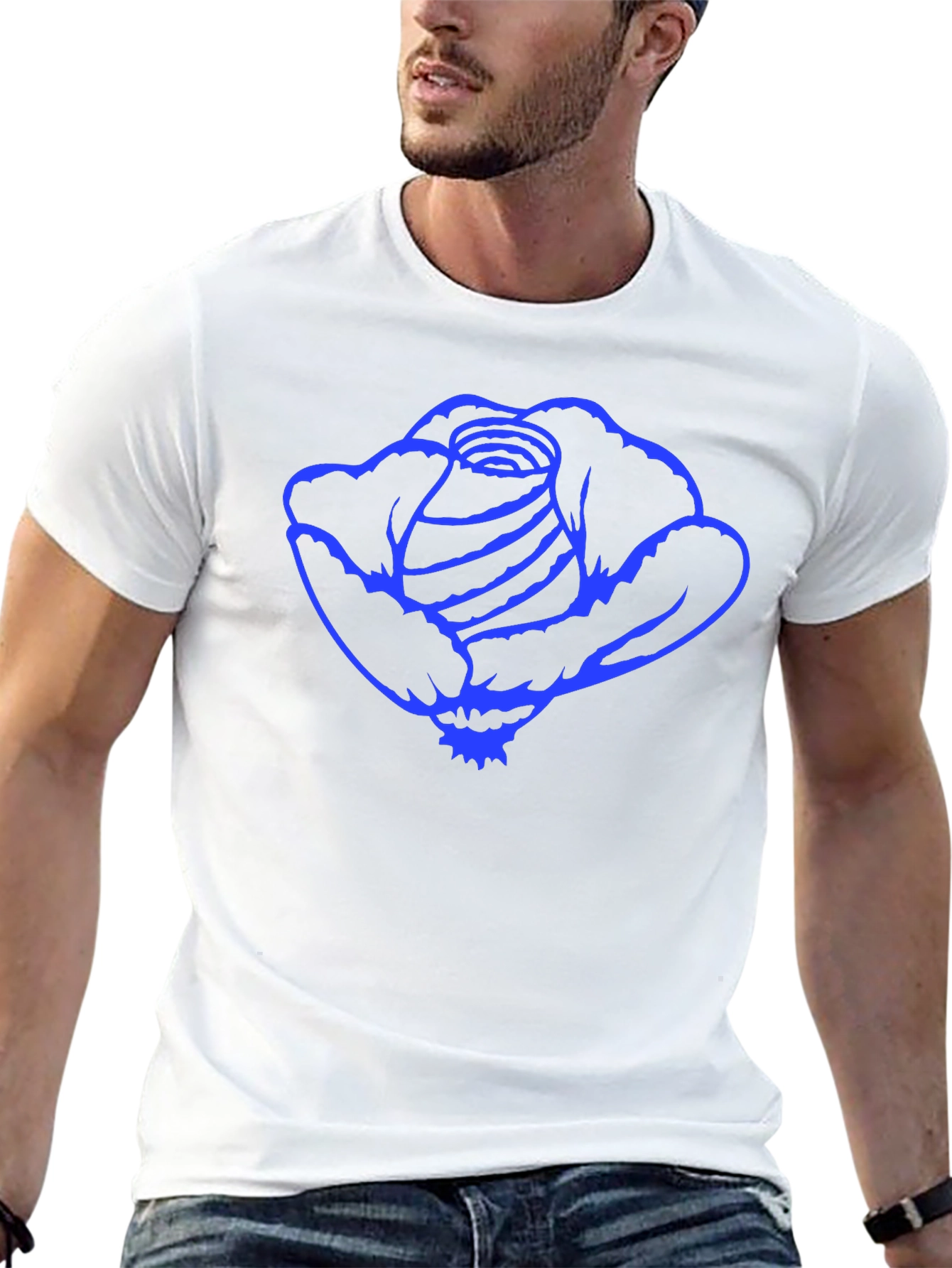 Black T-Shirt with Blue Rose Graphic Print