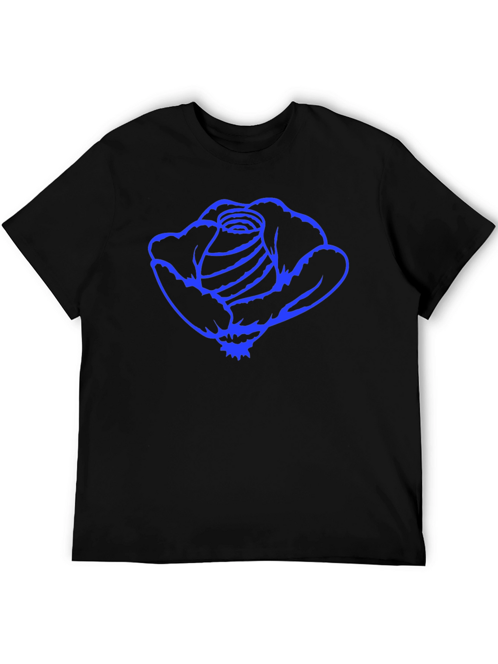 Black T-Shirt with Blue Rose Graphic Print