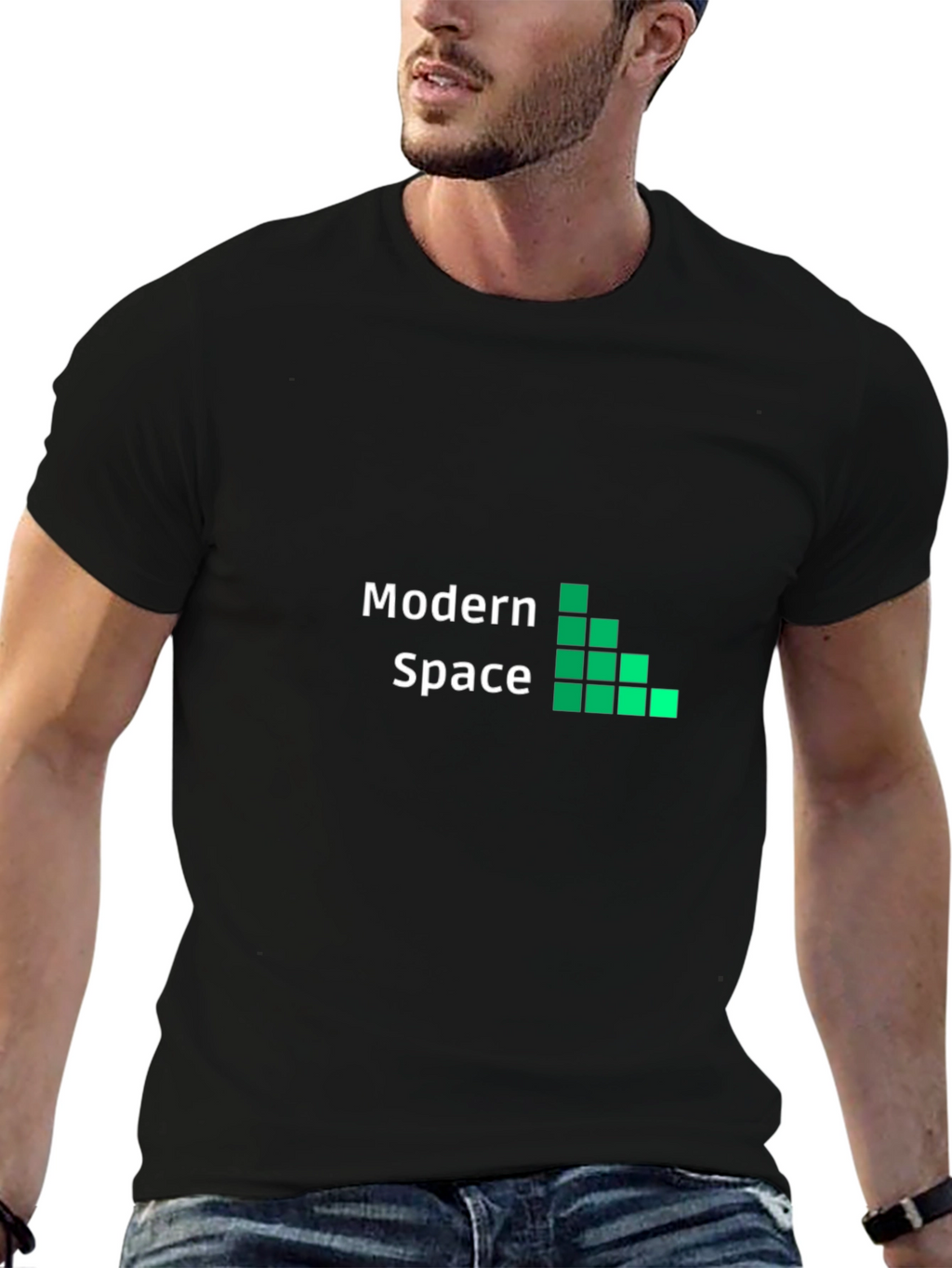 Modern Space Black Graphic Tee for Men