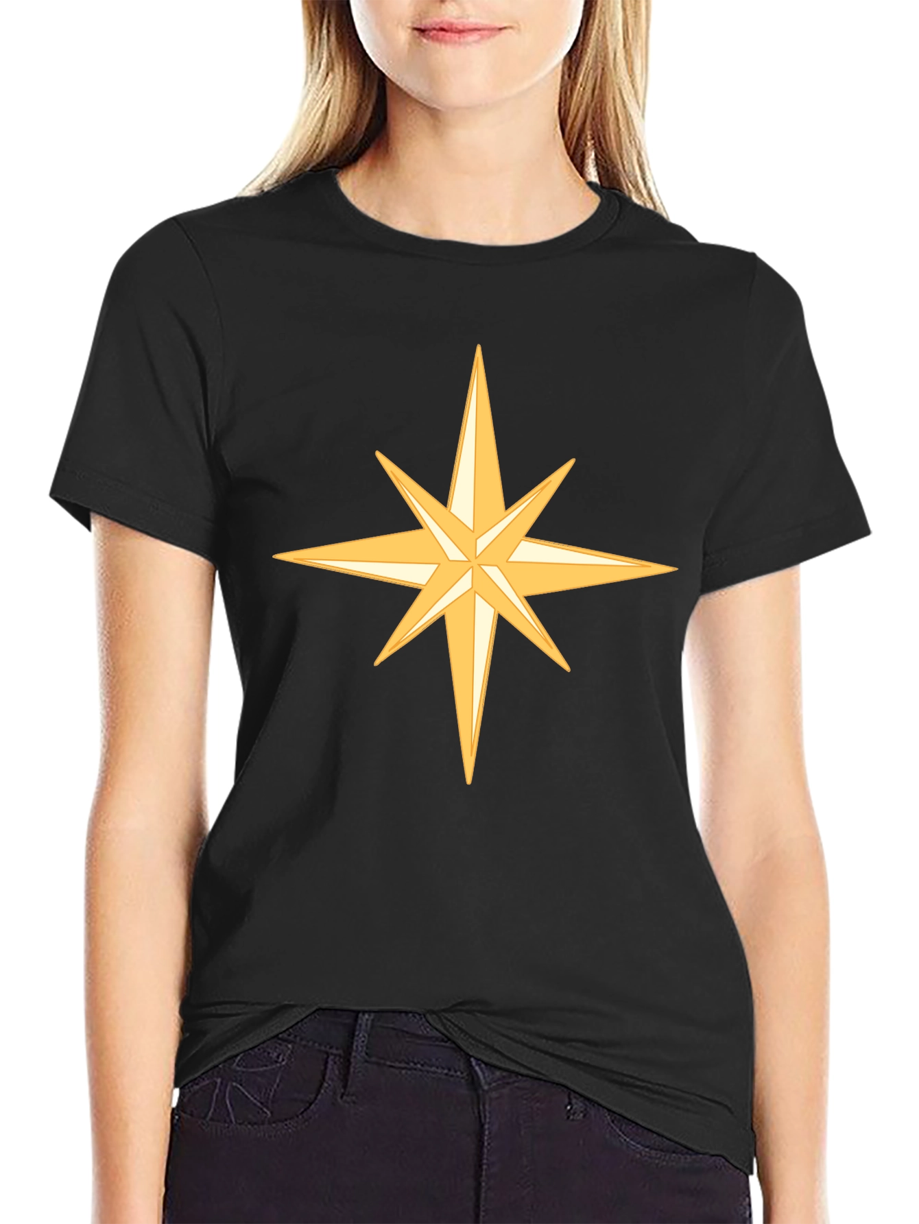 Star Design Black Cotton Tee