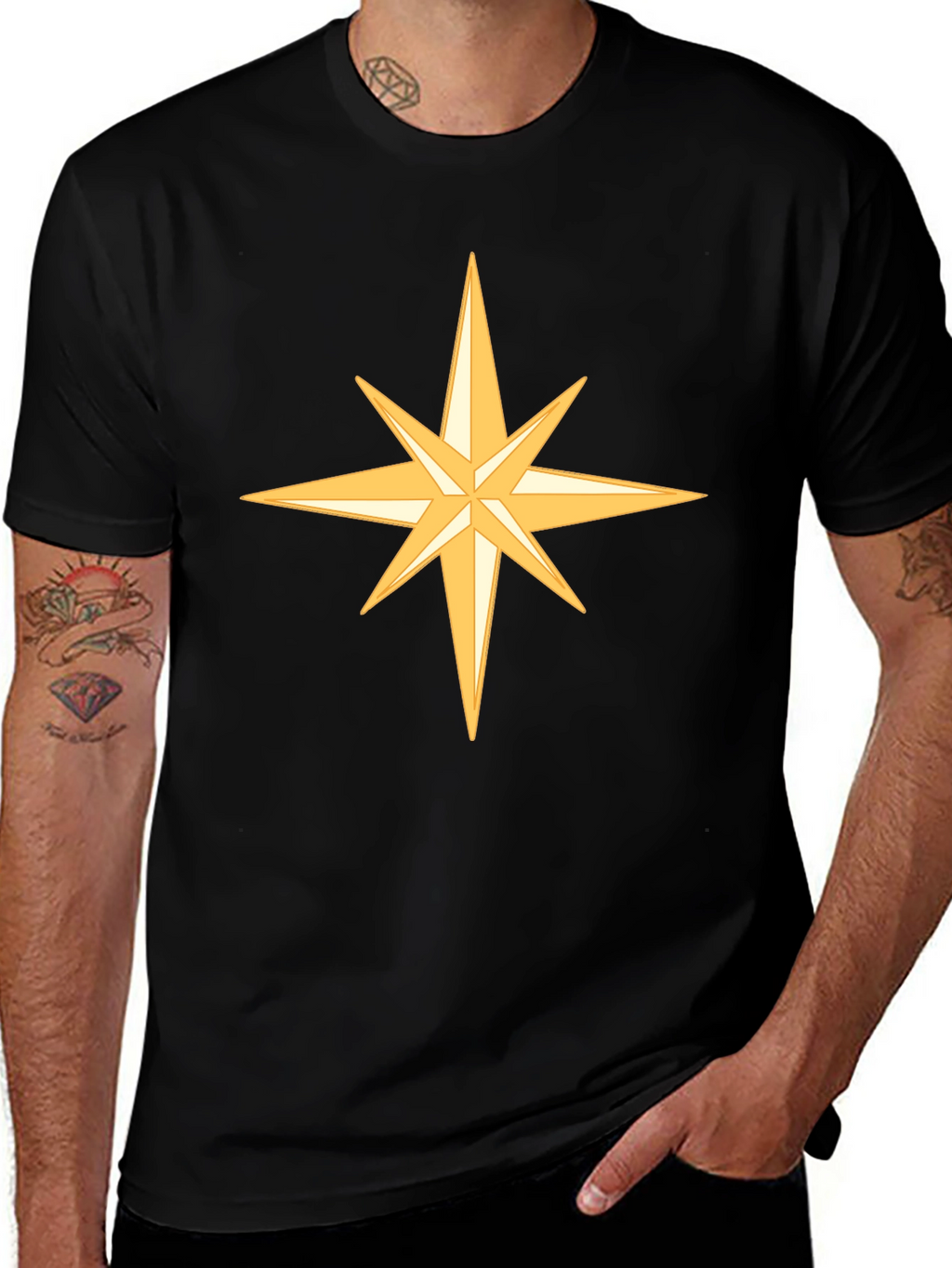 Star Design Black Cotton Tee