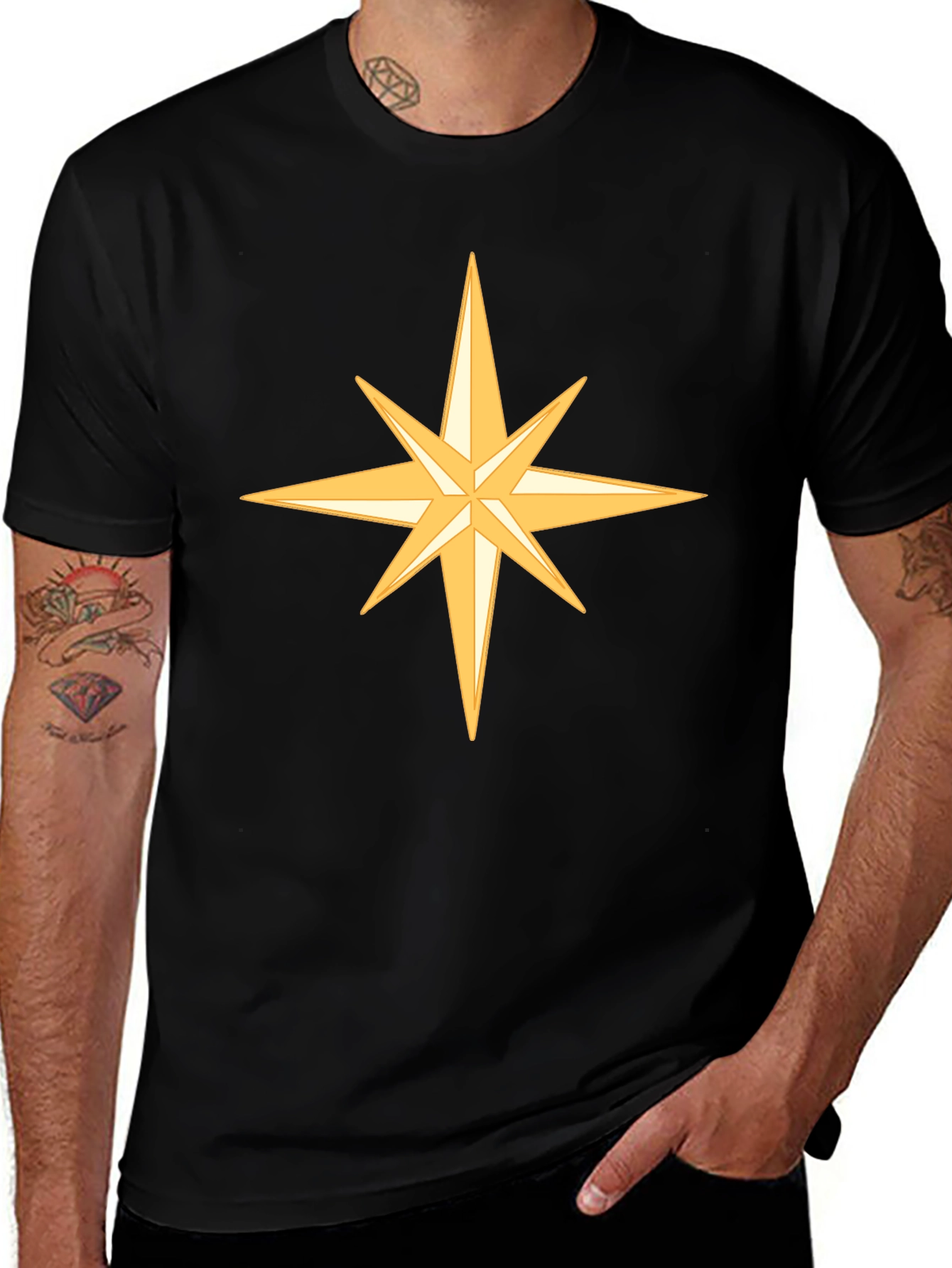 Star Design Black Cotton Tee