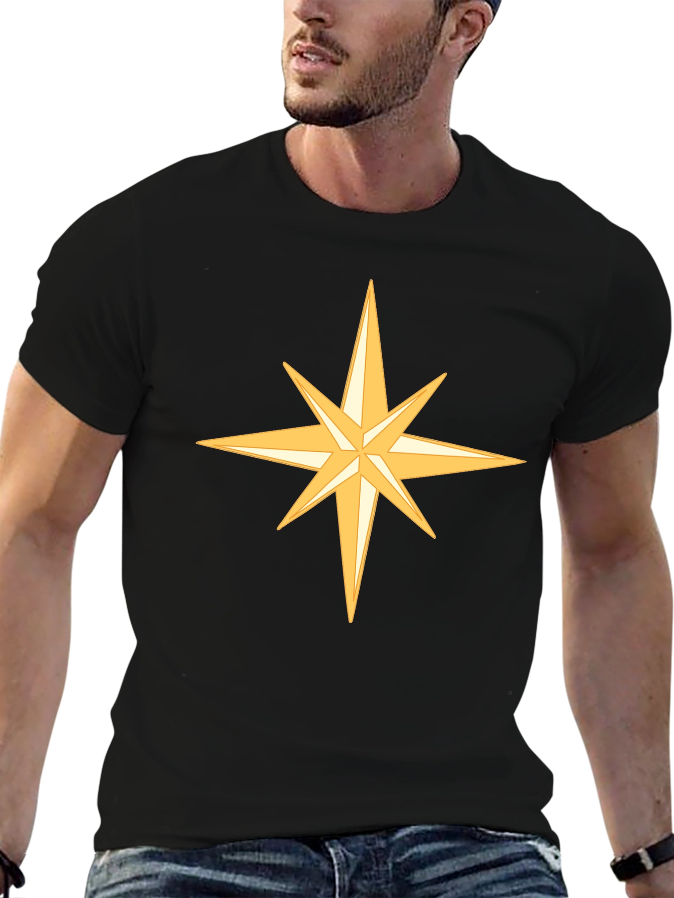 Star Design Black Cotton Tee
