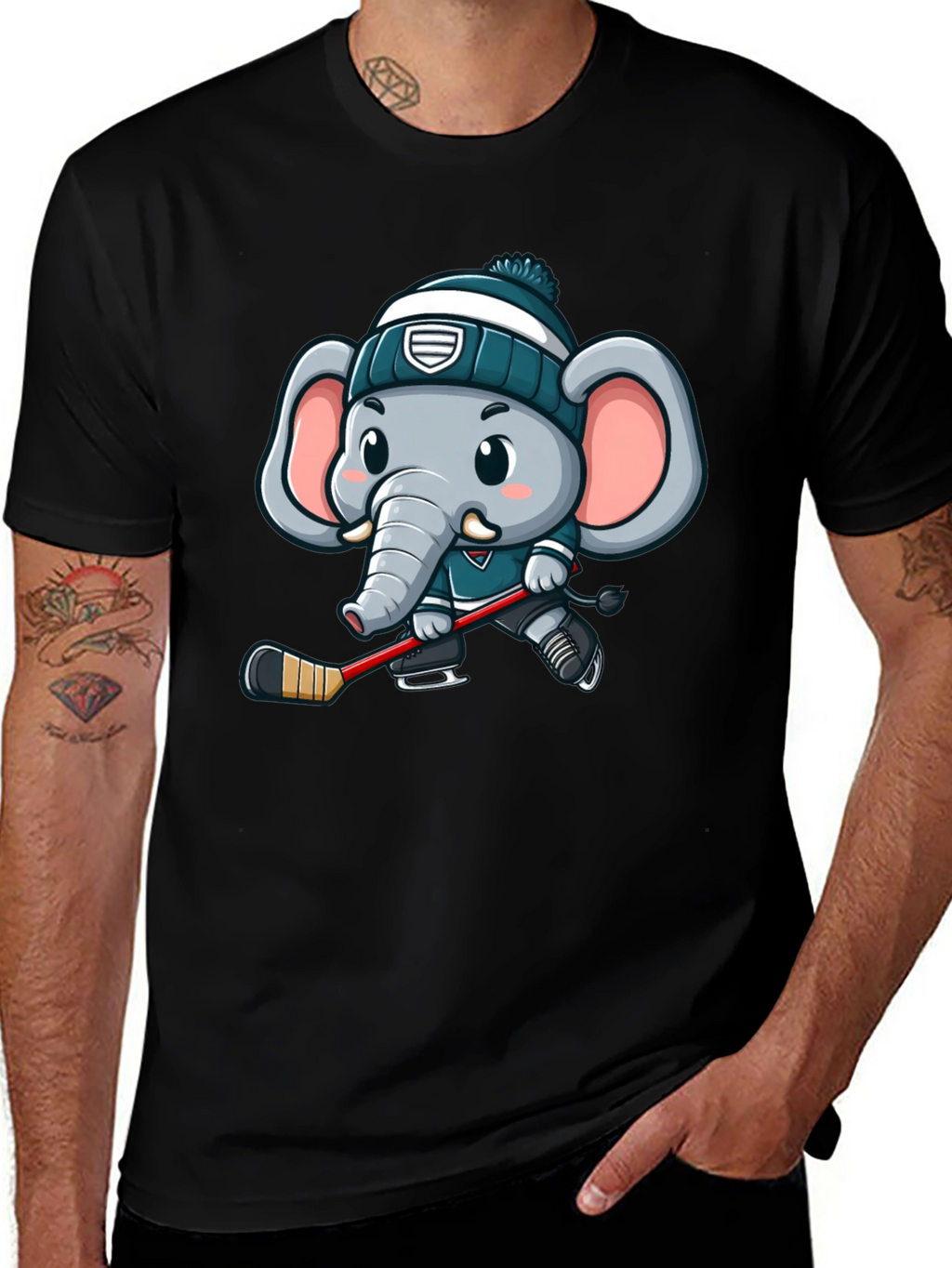 Cartoon Elephant Hockey T-Shirt