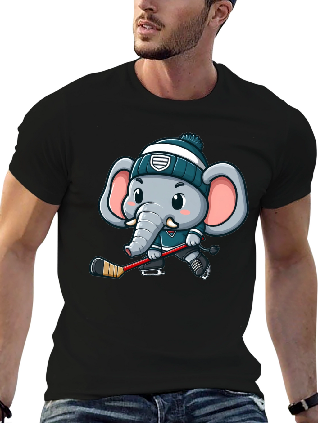 Cartoon Elephant Hockey T-Shirt