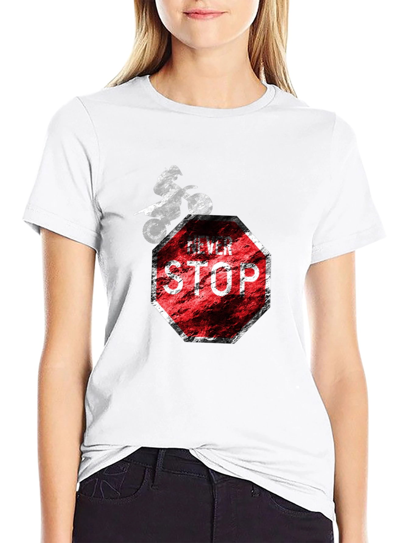 Never Stop T-Shirt - Motocross Stop Sign Design