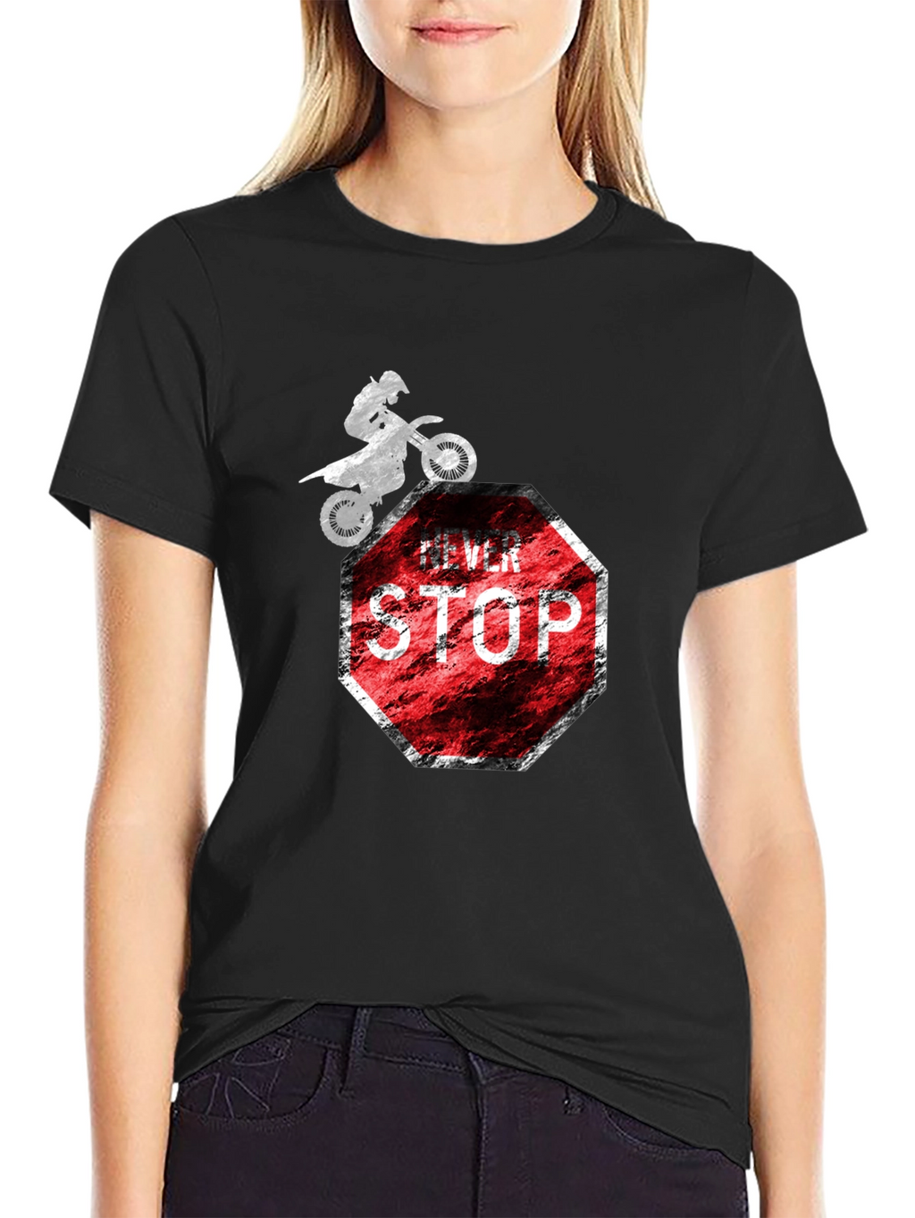 Never Stop T-Shirt - Motocross Stop Sign Design