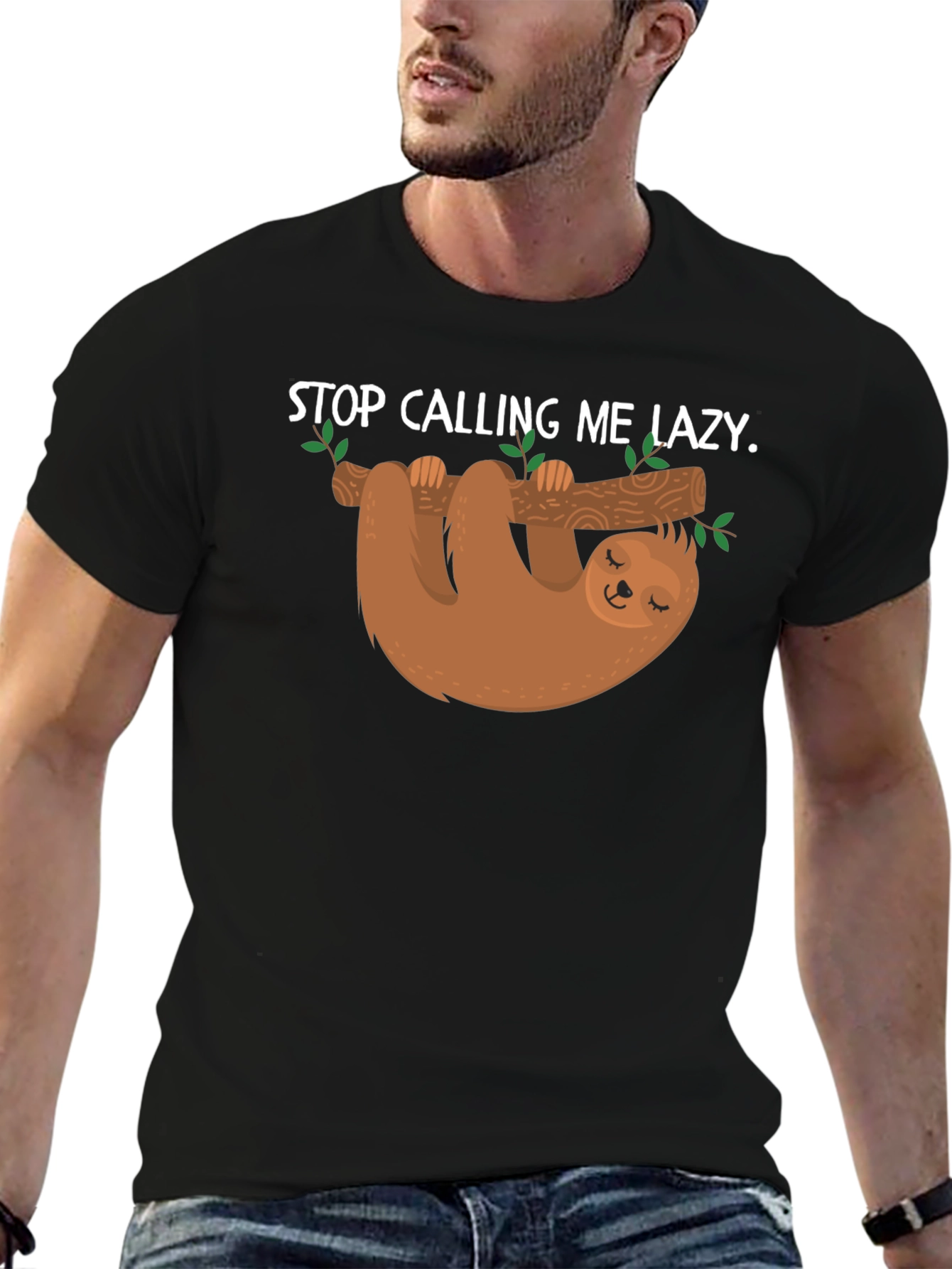 Lazy Sloth Graphic T-Shirt -  Mens Black Tee