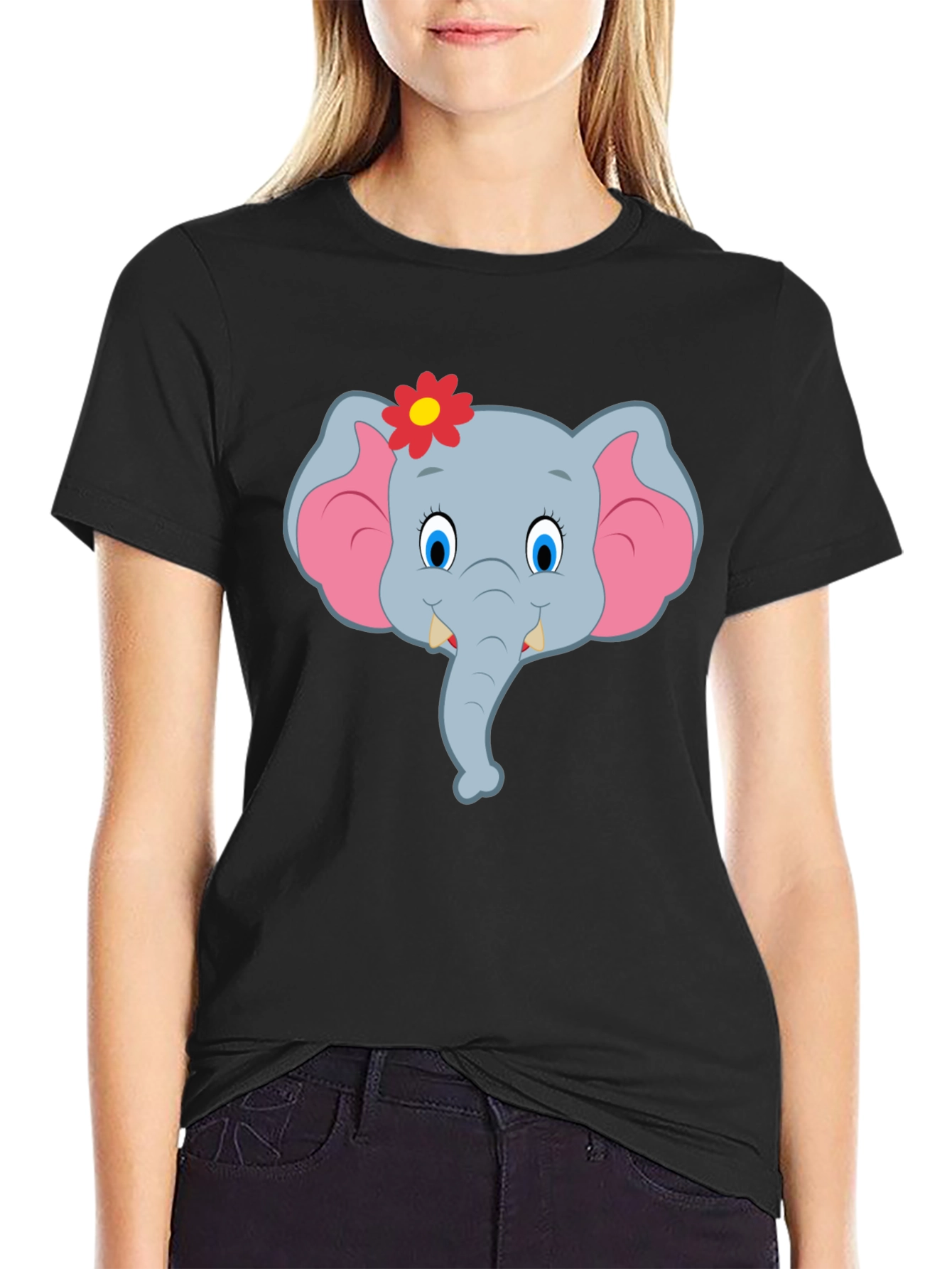 Cute Cartoon Elephant T-Shirt - Black Unisex Tee