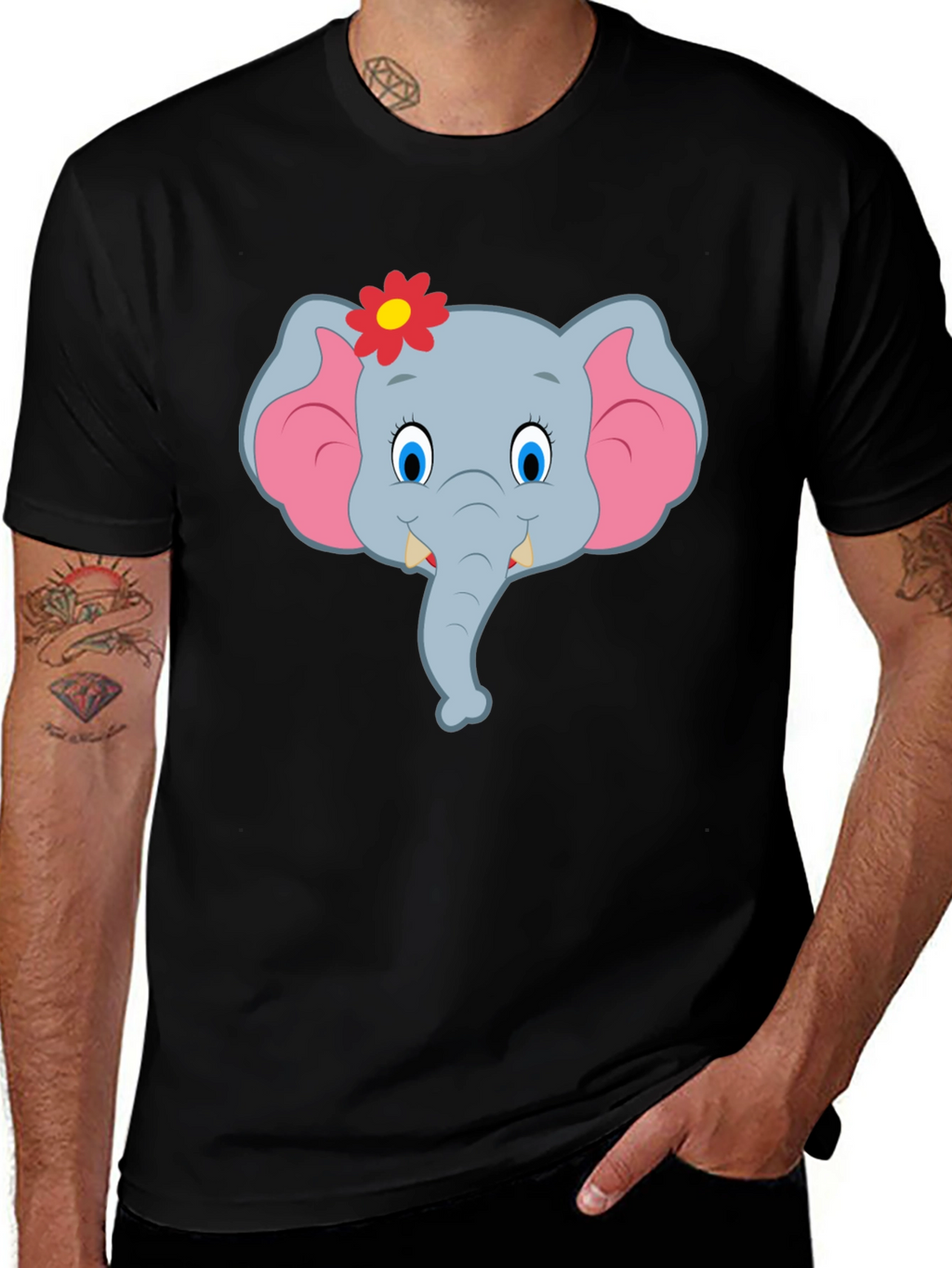 Cute Cartoon Elephant T-Shirt - Black Unisex Tee