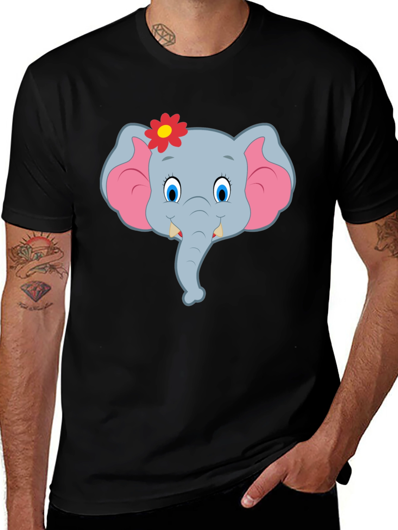 Cute Cartoon Elephant T-Shirt - Black Unisex Tee