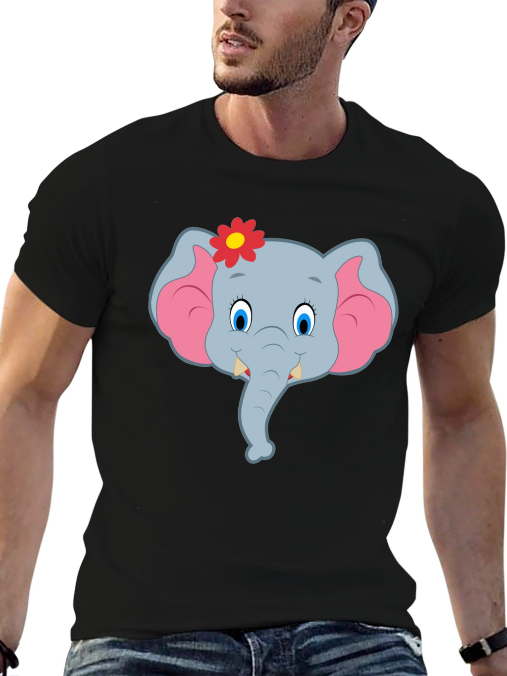 Cute Cartoon Elephant T-Shirt - Black Unisex Tee
