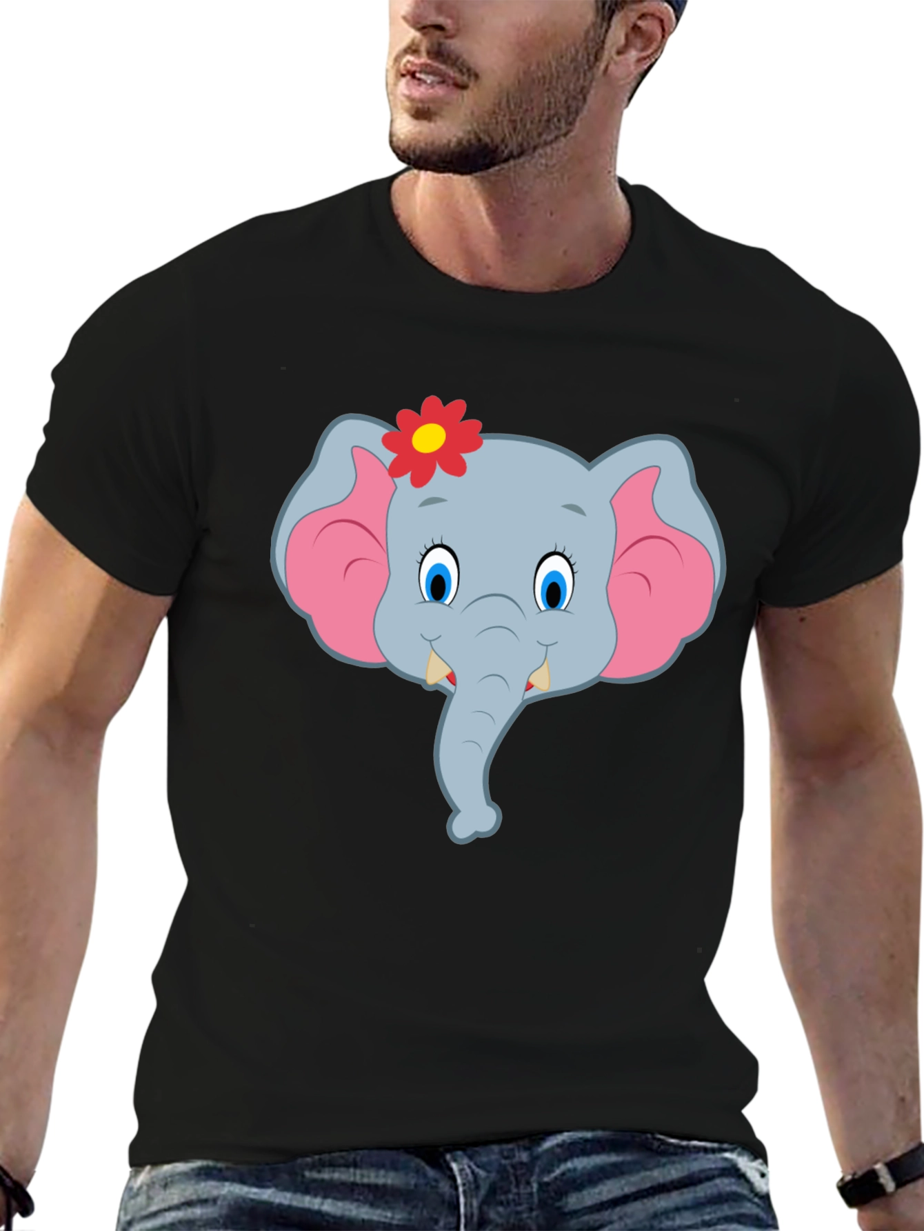 Cute Cartoon Elephant T-Shirt - Black Unisex Tee