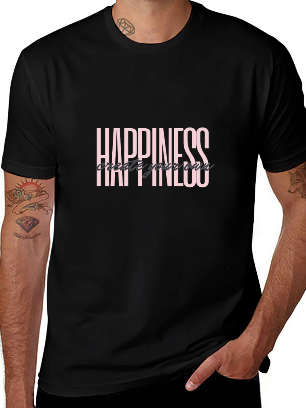 Happiness Graphic Tee - Black Short Sleeve Shirt