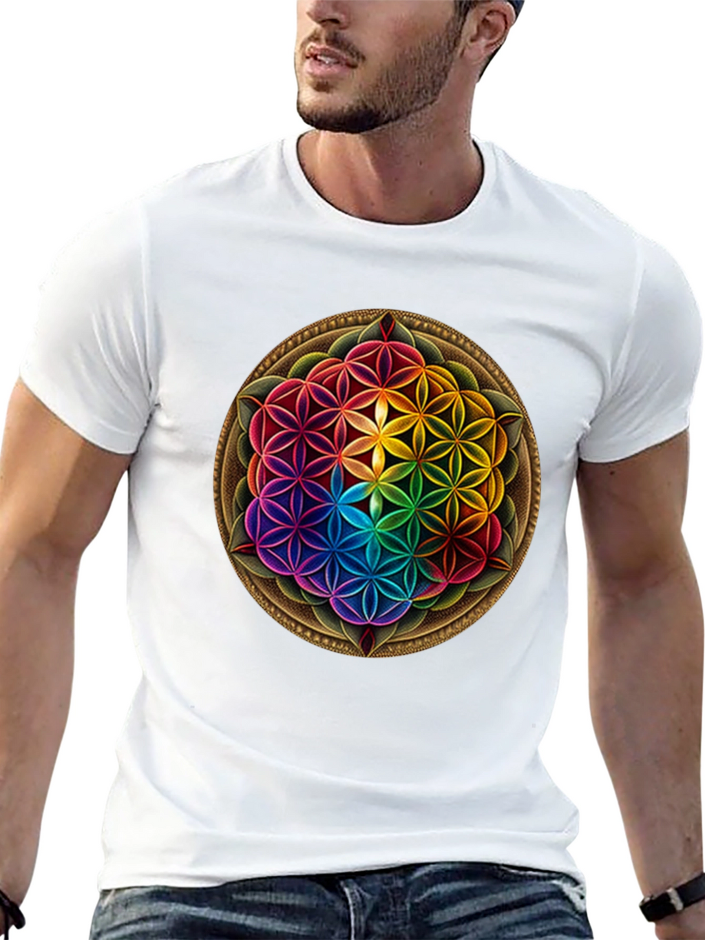 Rainbow Flower of Life Graphic T-Shirt