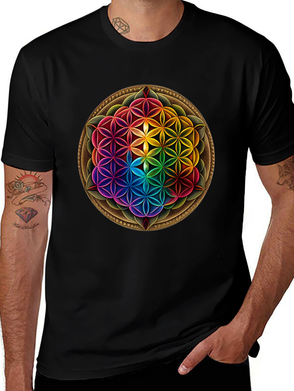 Rainbow Flower of Life Graphic T-Shirt