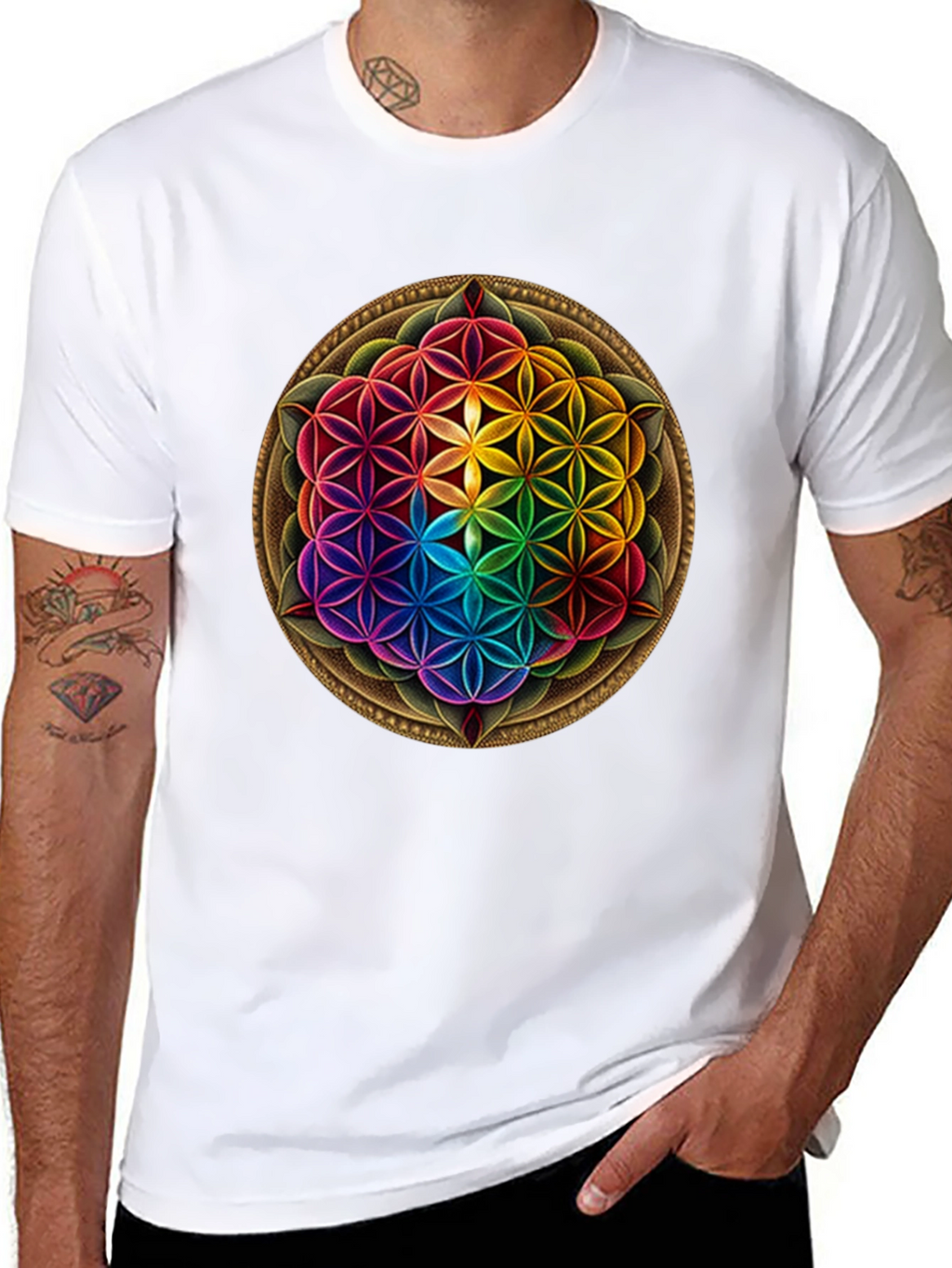Rainbow Flower of Life Graphic T-Shirt
