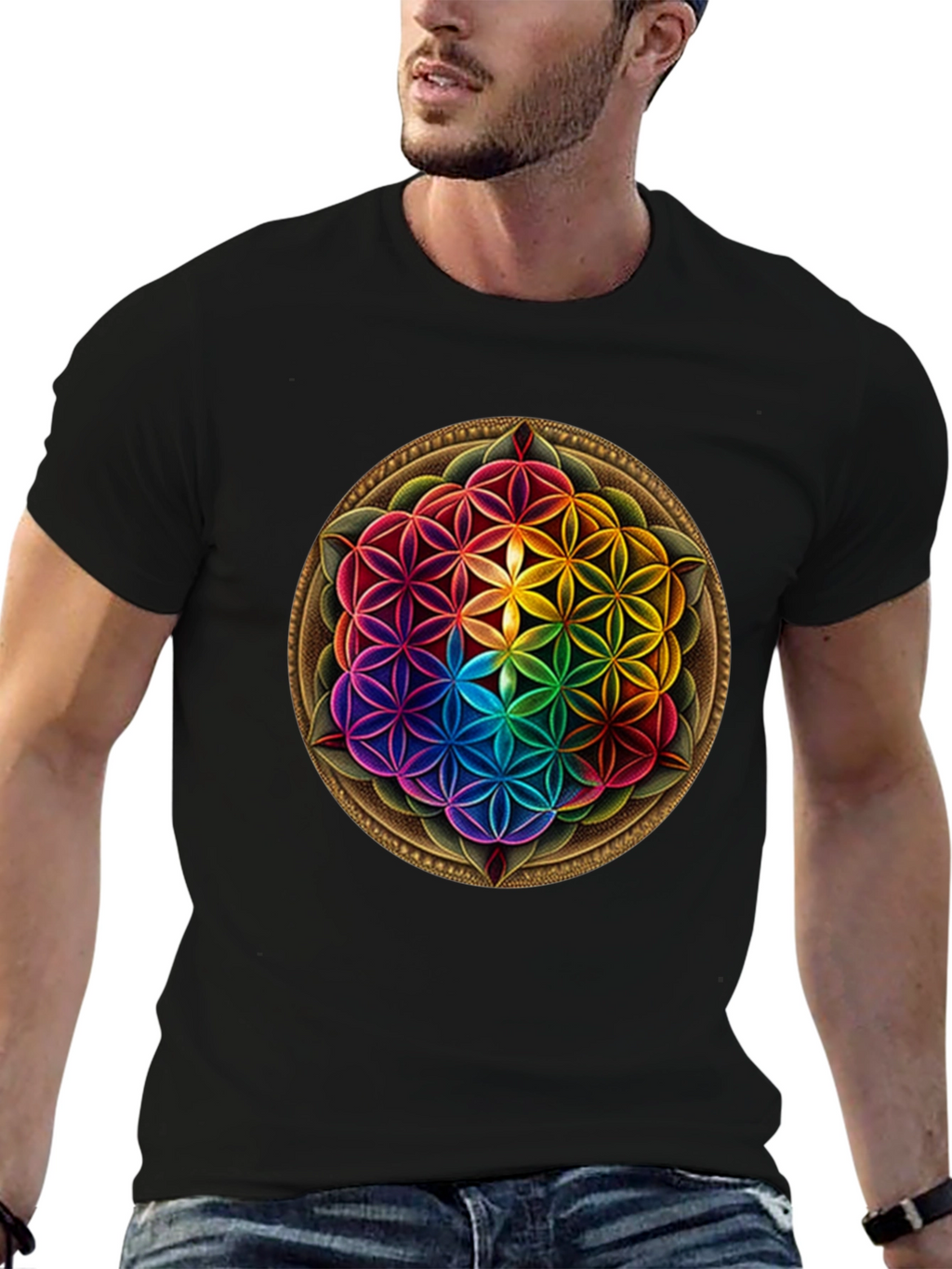 Rainbow Flower of Life Graphic T-Shirt