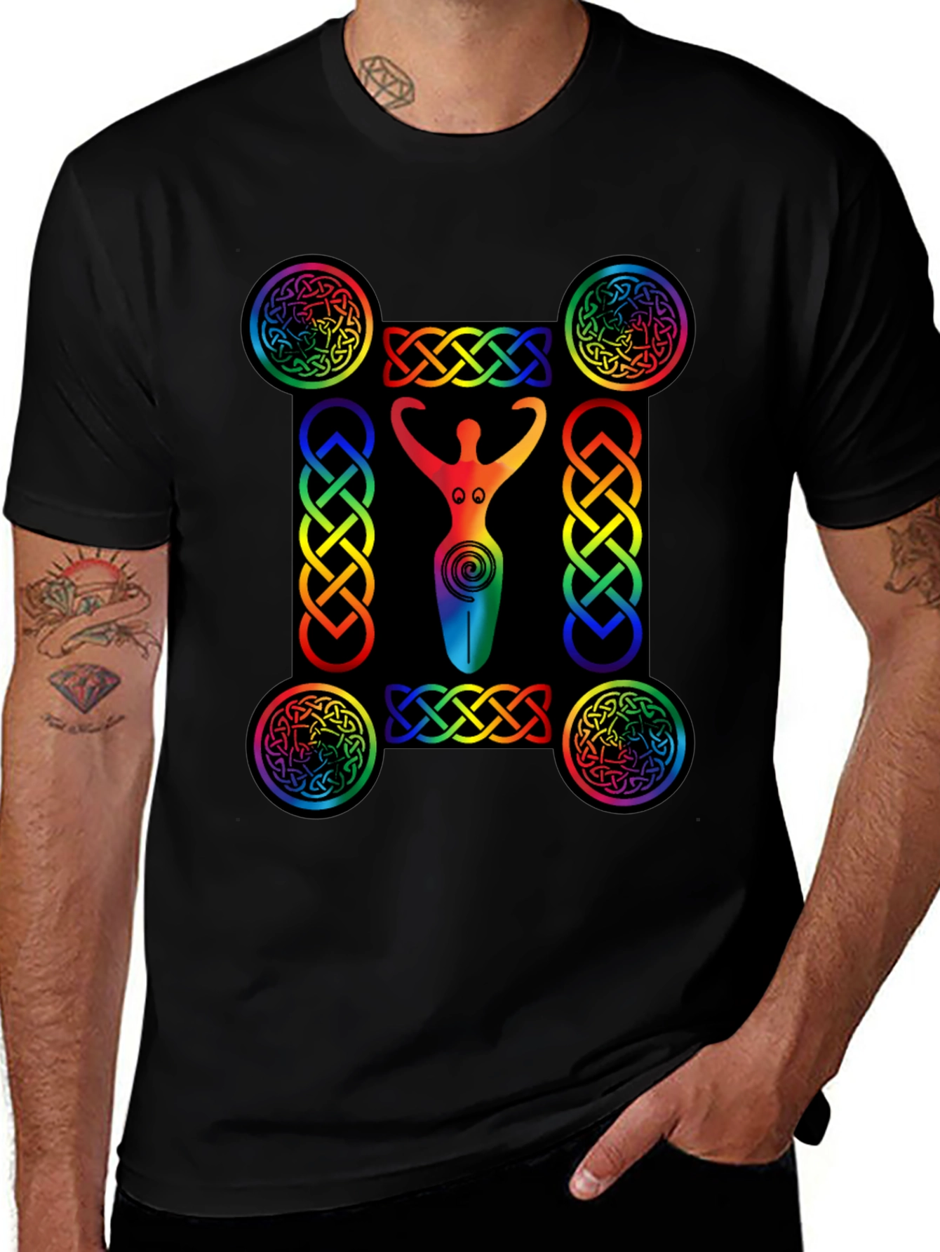 Rainbow Celtic Goddess T-Shirt - Black