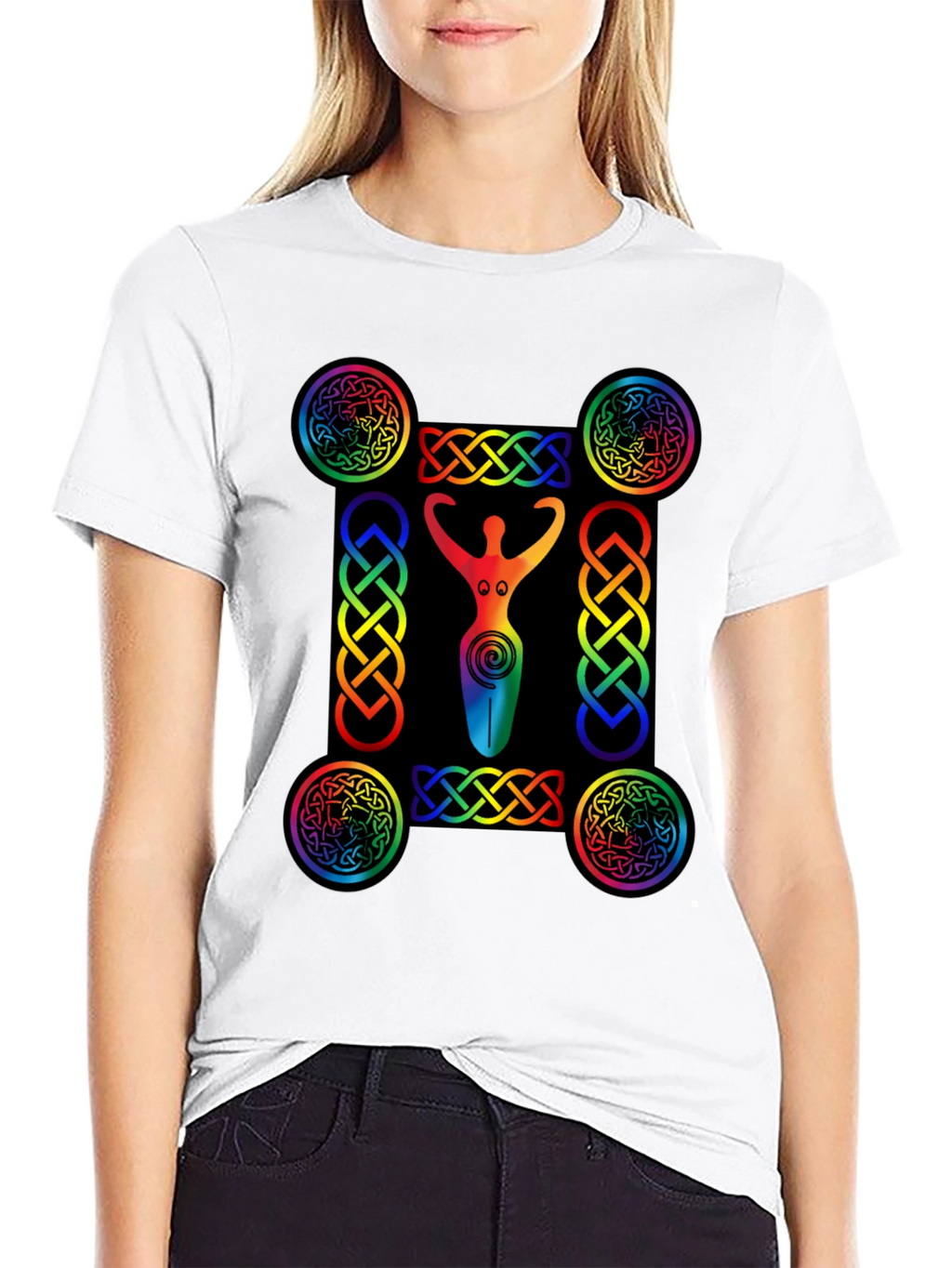 Rainbow Celtic Goddess T-Shirt - Black